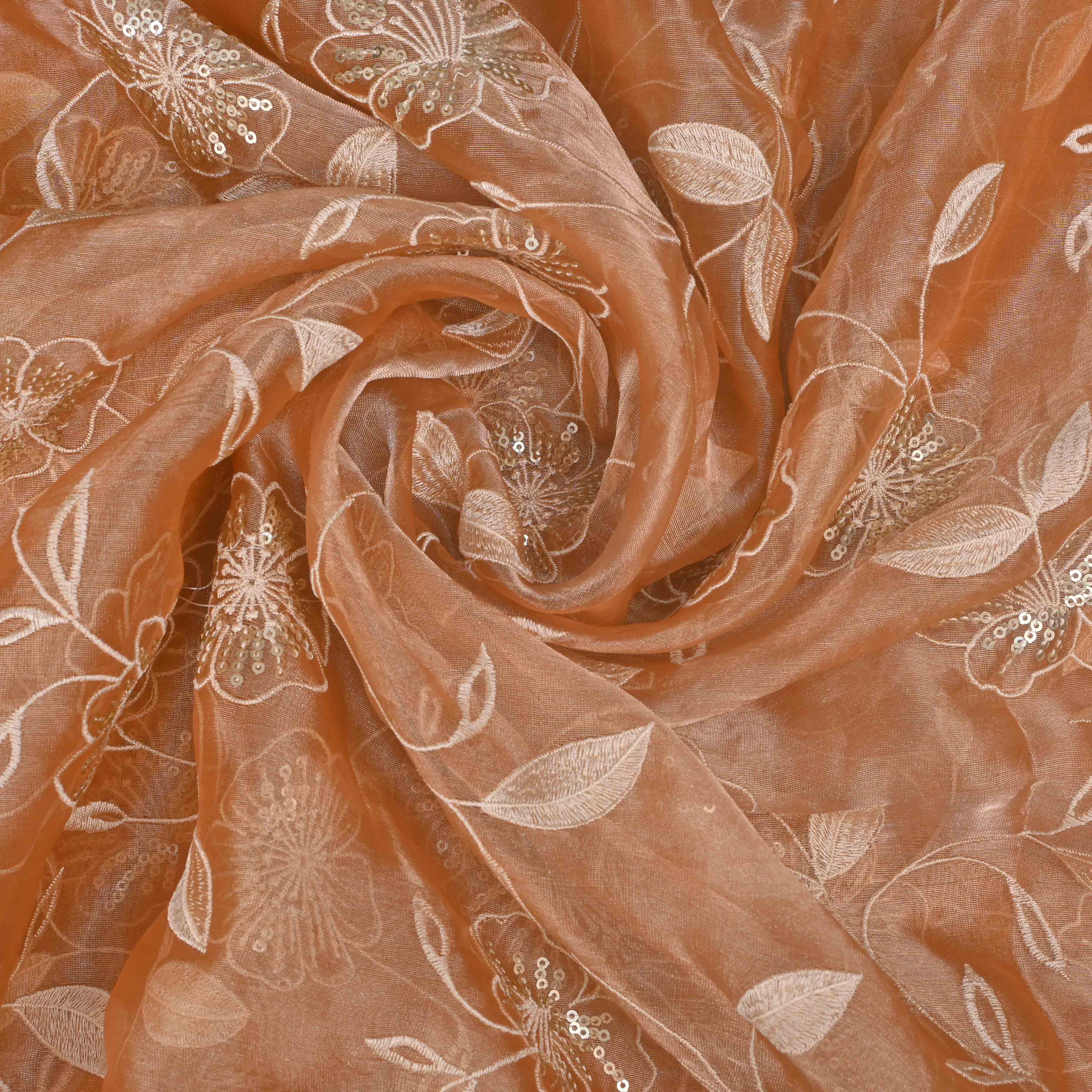 Apricot Orange Thread Embroidery Tissue Fabric