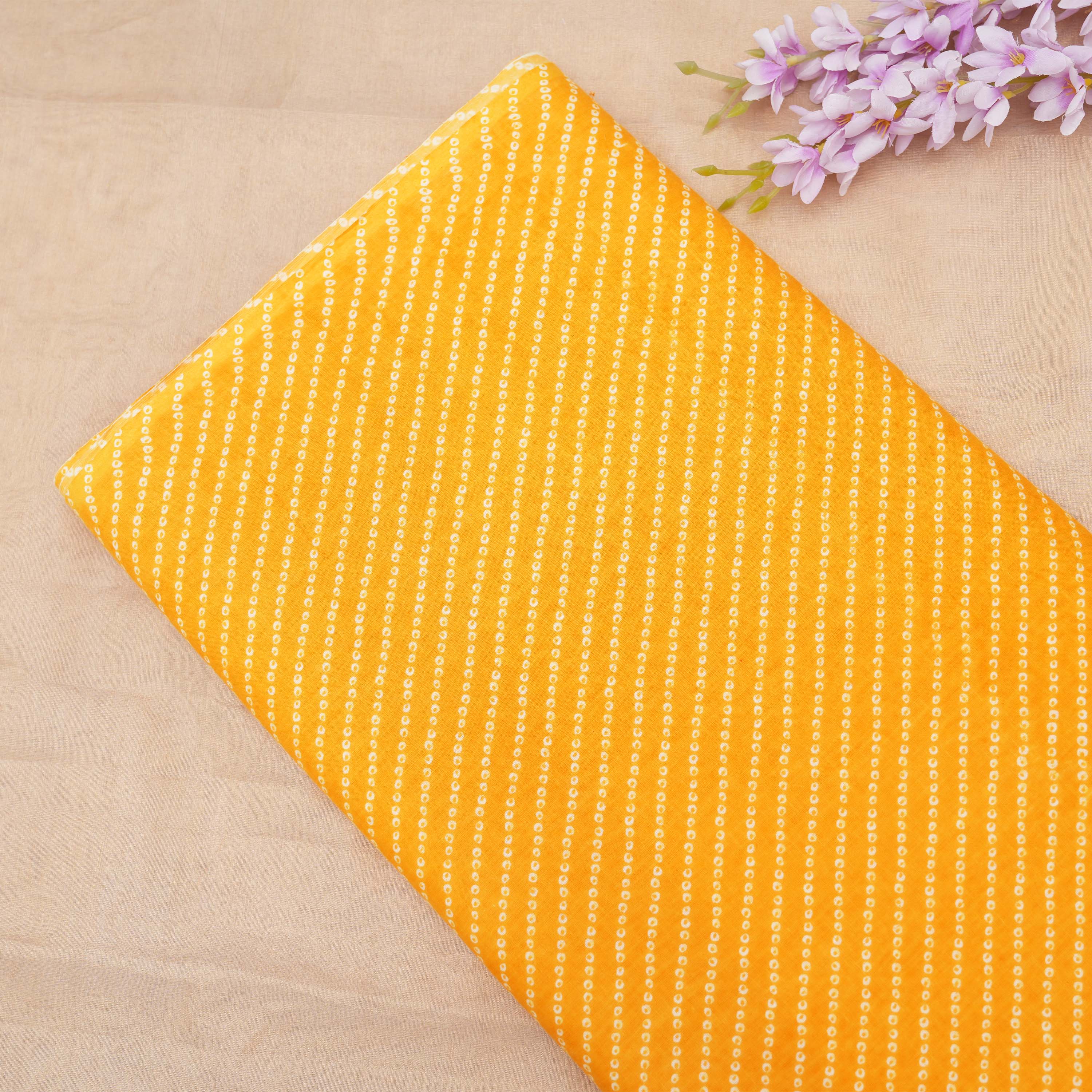 Orangish Yellow Printed Bandhani Cotton Fabric