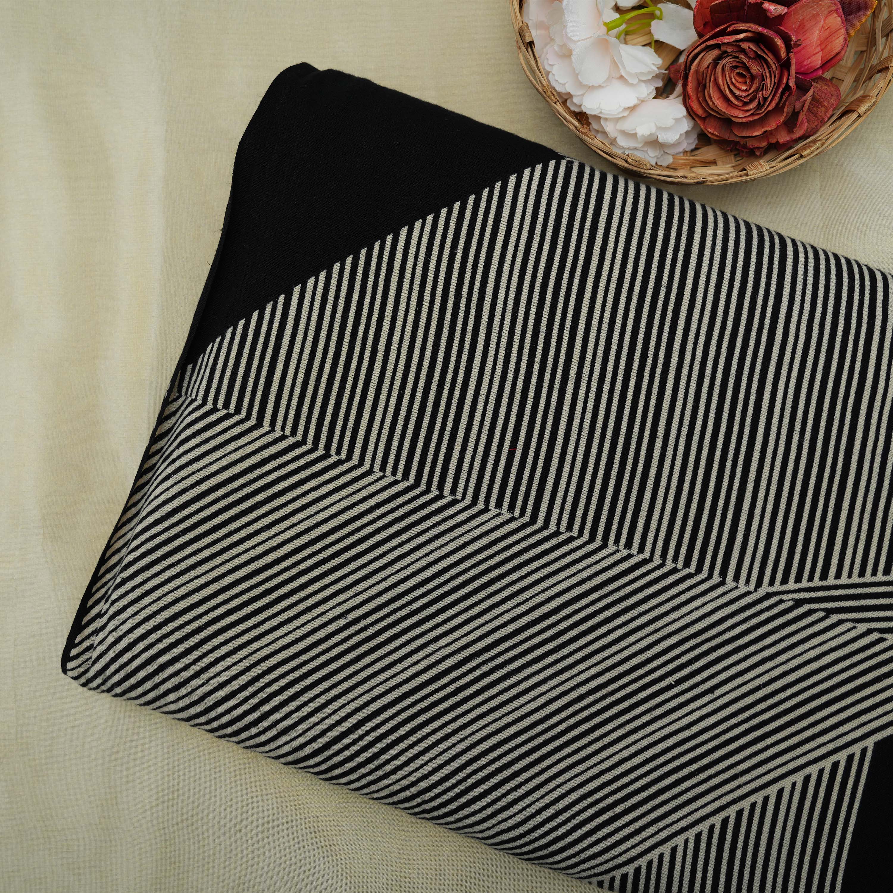 Charcoal Black Striped Geometric Printed Cotton Fabric