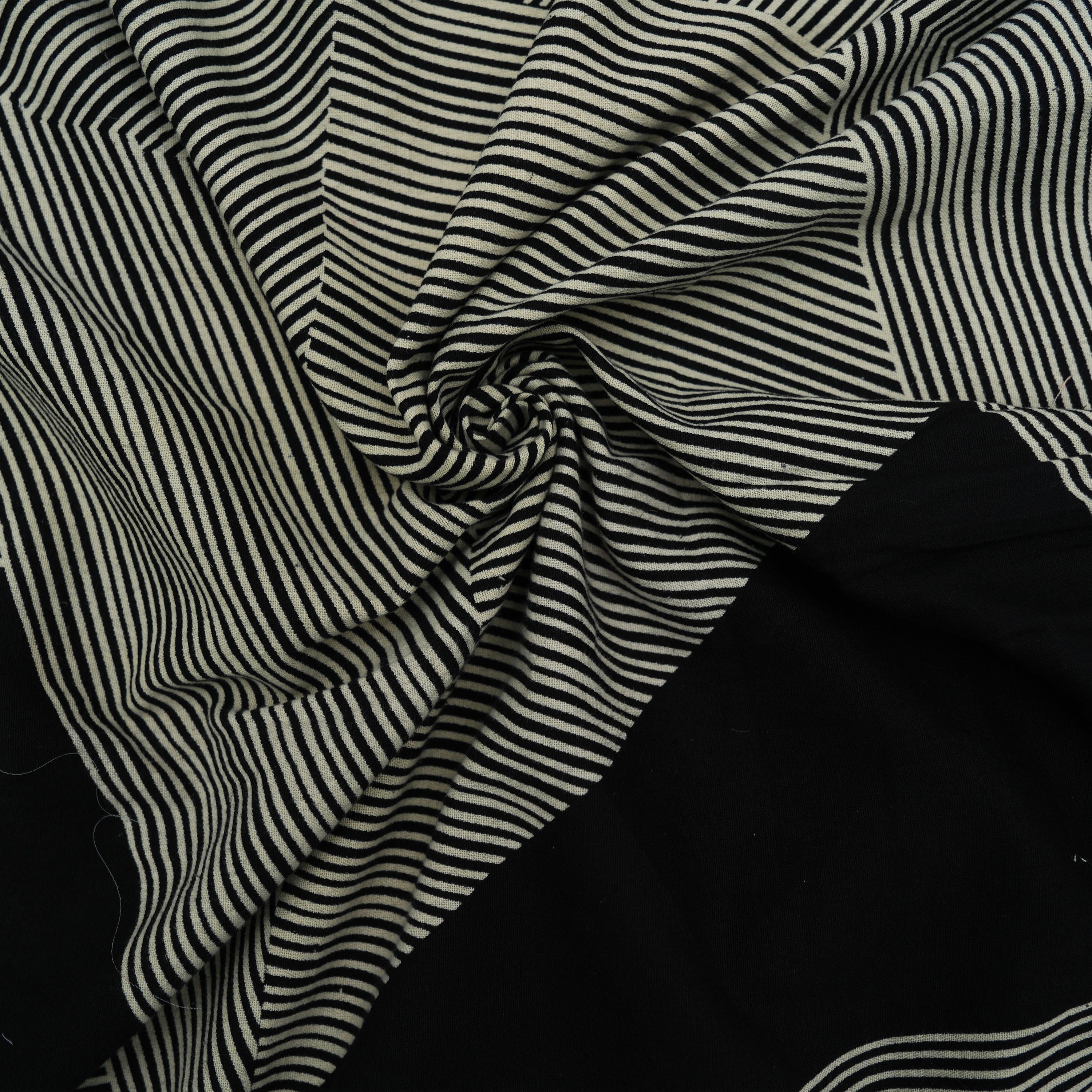 Charcoal Black Striped Geometric Printed Cotton Fabric
