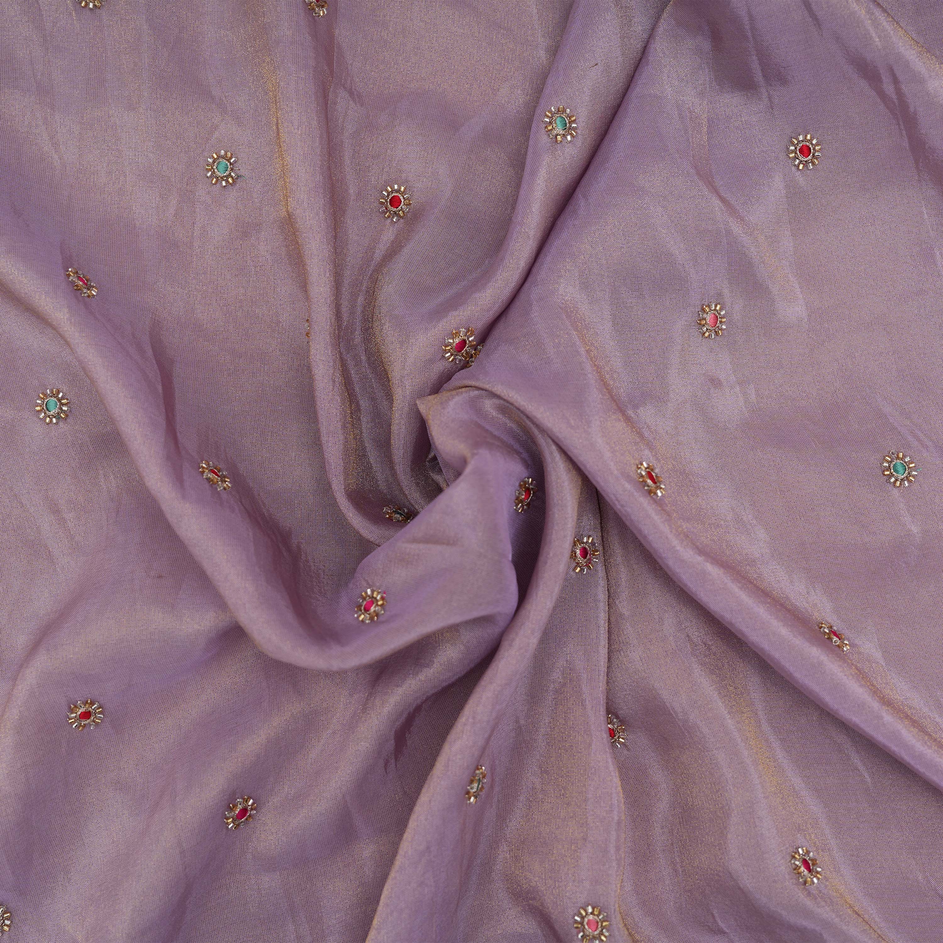 Mauve Purple Bridal Embroidery On Tissue Fabric