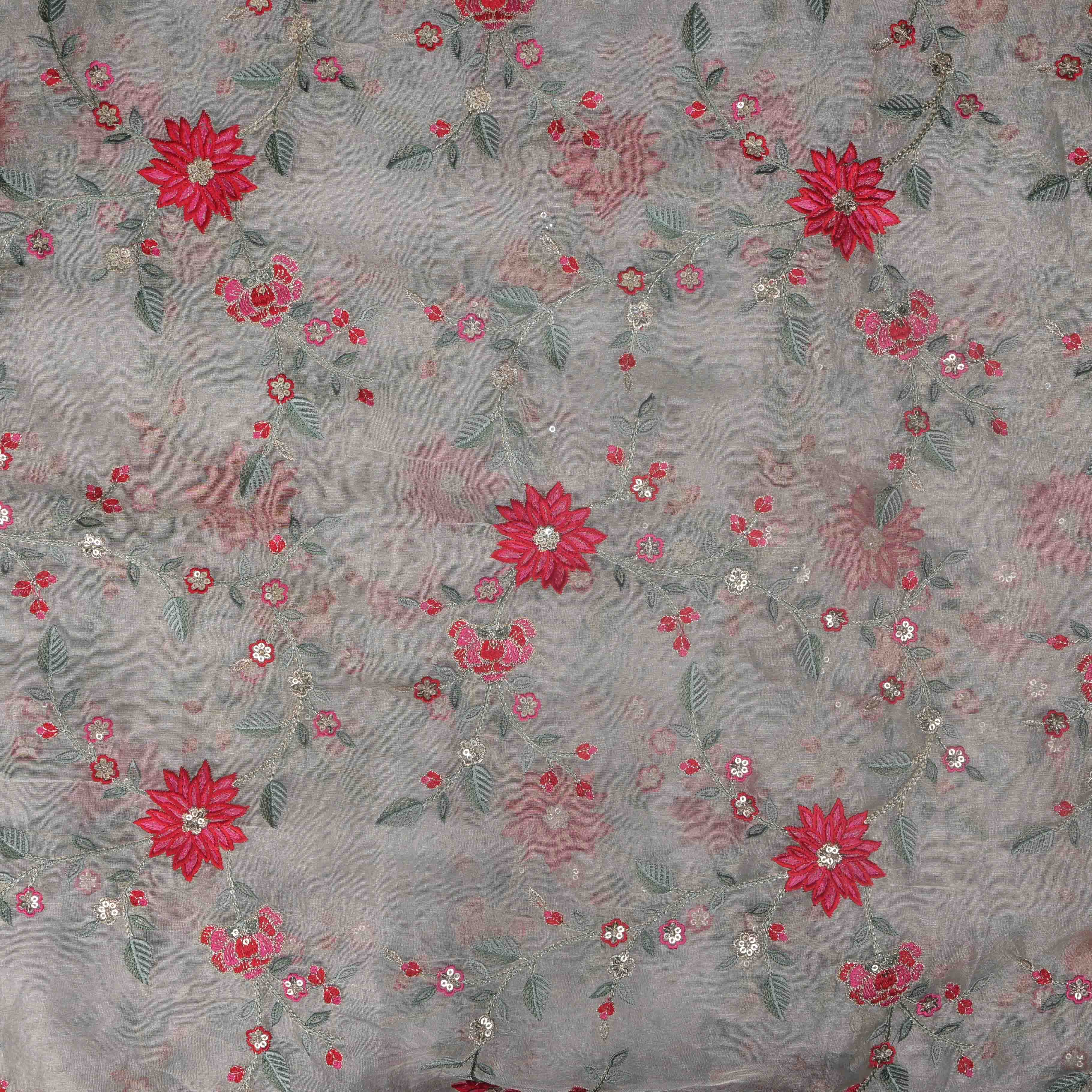 Royal Silver Tissue Embroidery Jaal Fabric