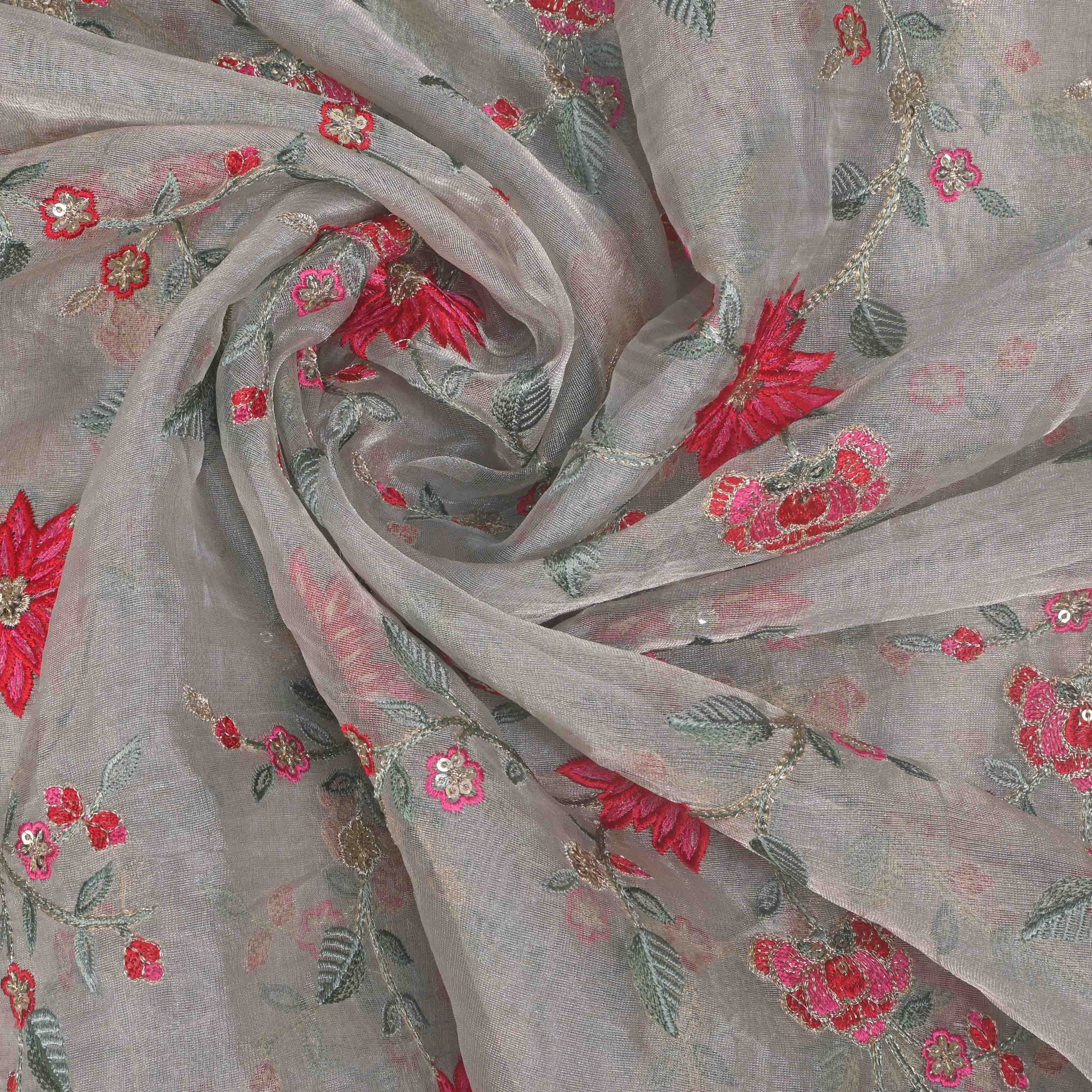 Royal Silver Tissue Embroidery Jaal Fabric