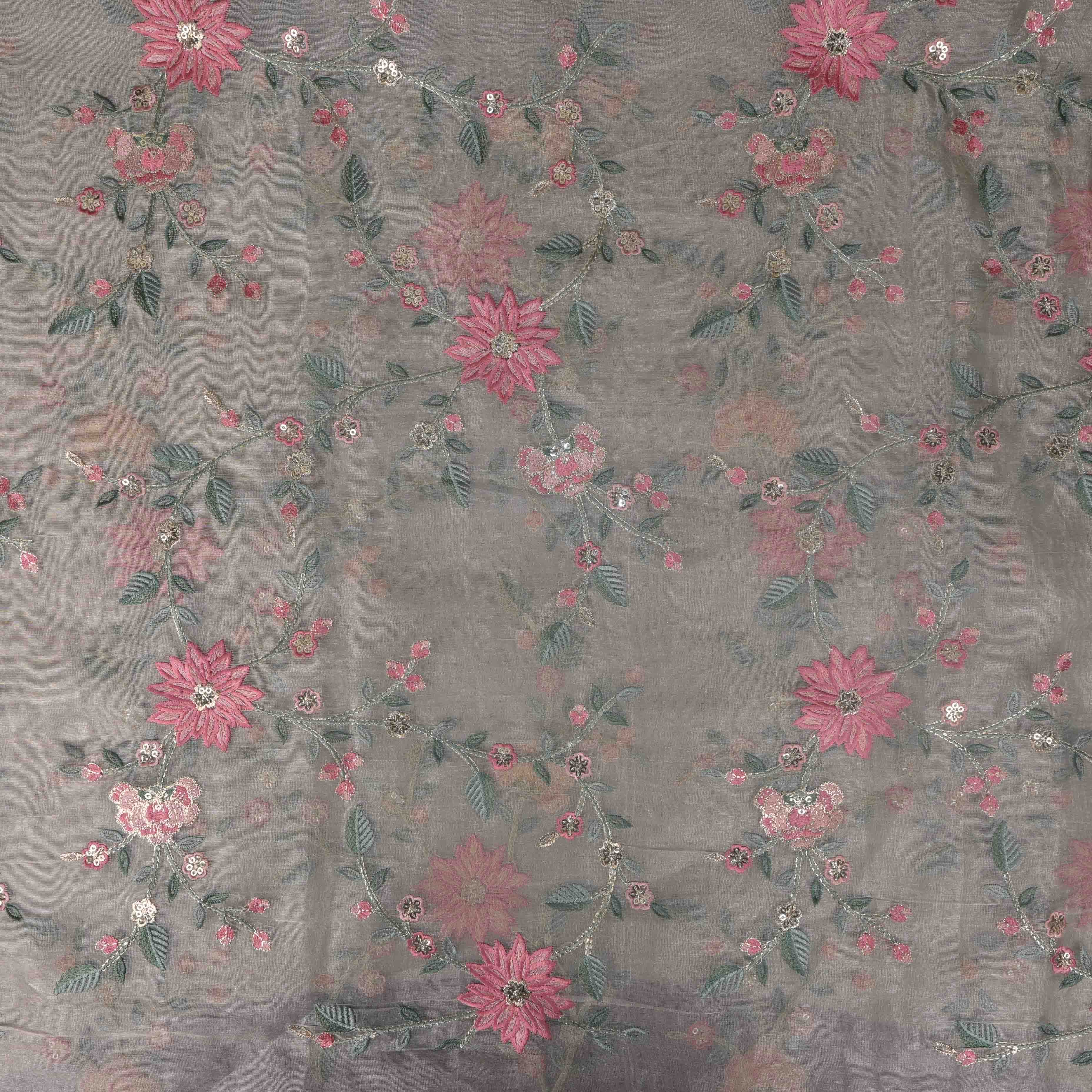 Phillipine Silver Tissue Embroidery Jaal Fabric