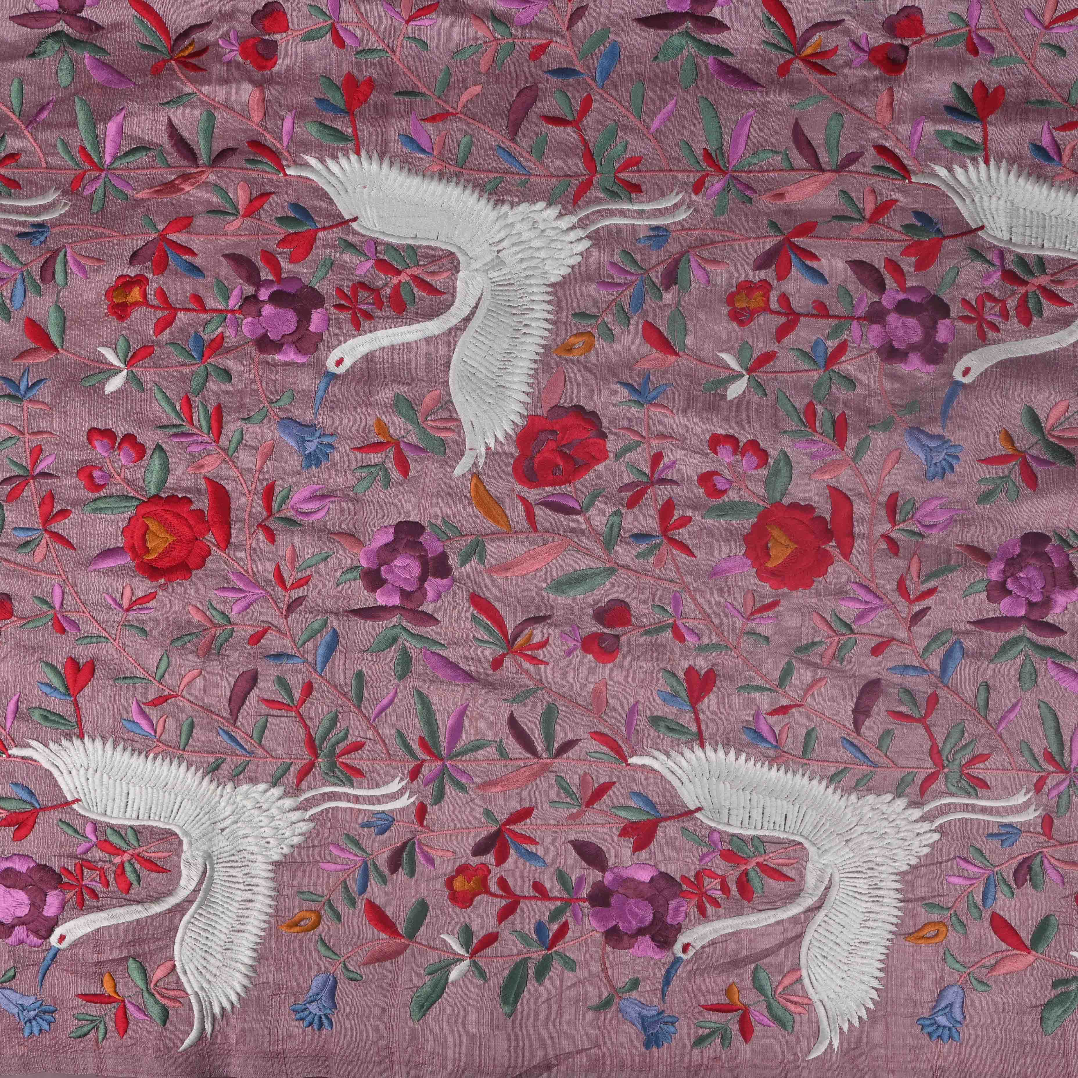 Puce Pink Parsi Embroidery Raw Silk Fabric