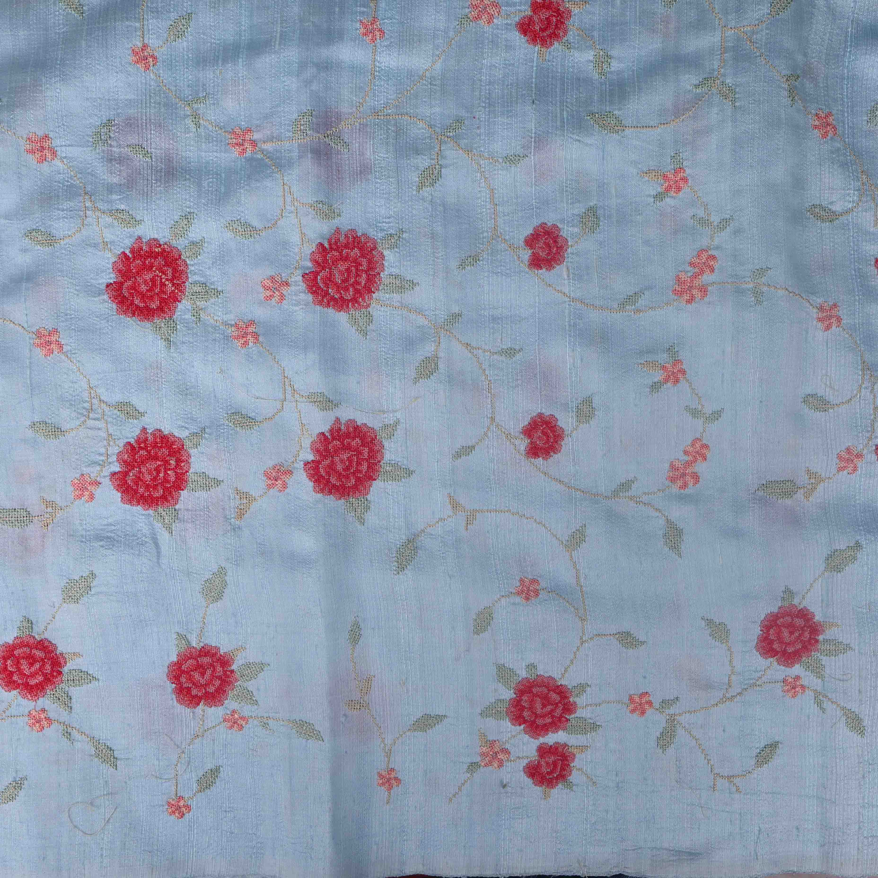 Soft Blue Rawsilk Embroidery Jaal Fabric