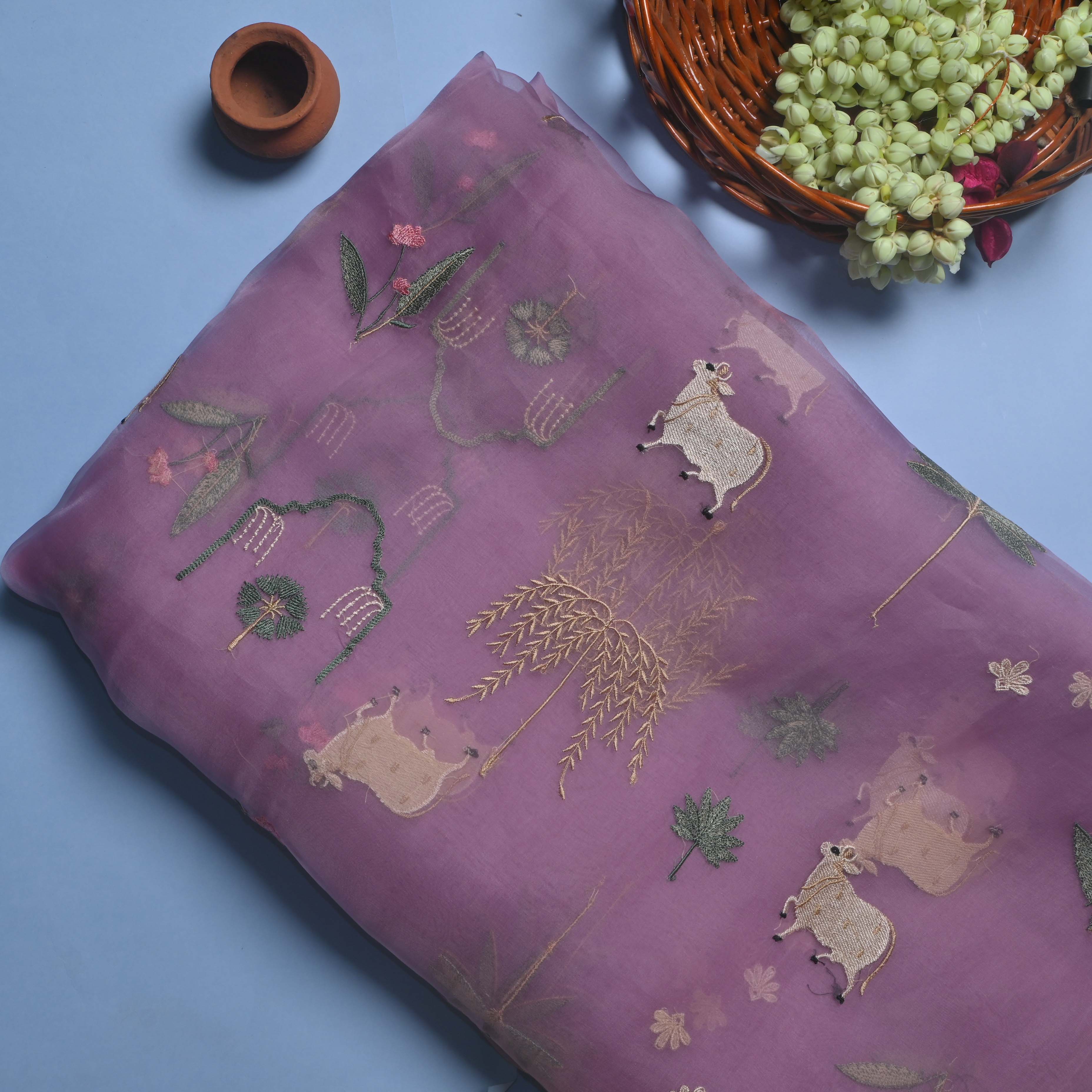 Plum Purple Organza Embroidery Fabric