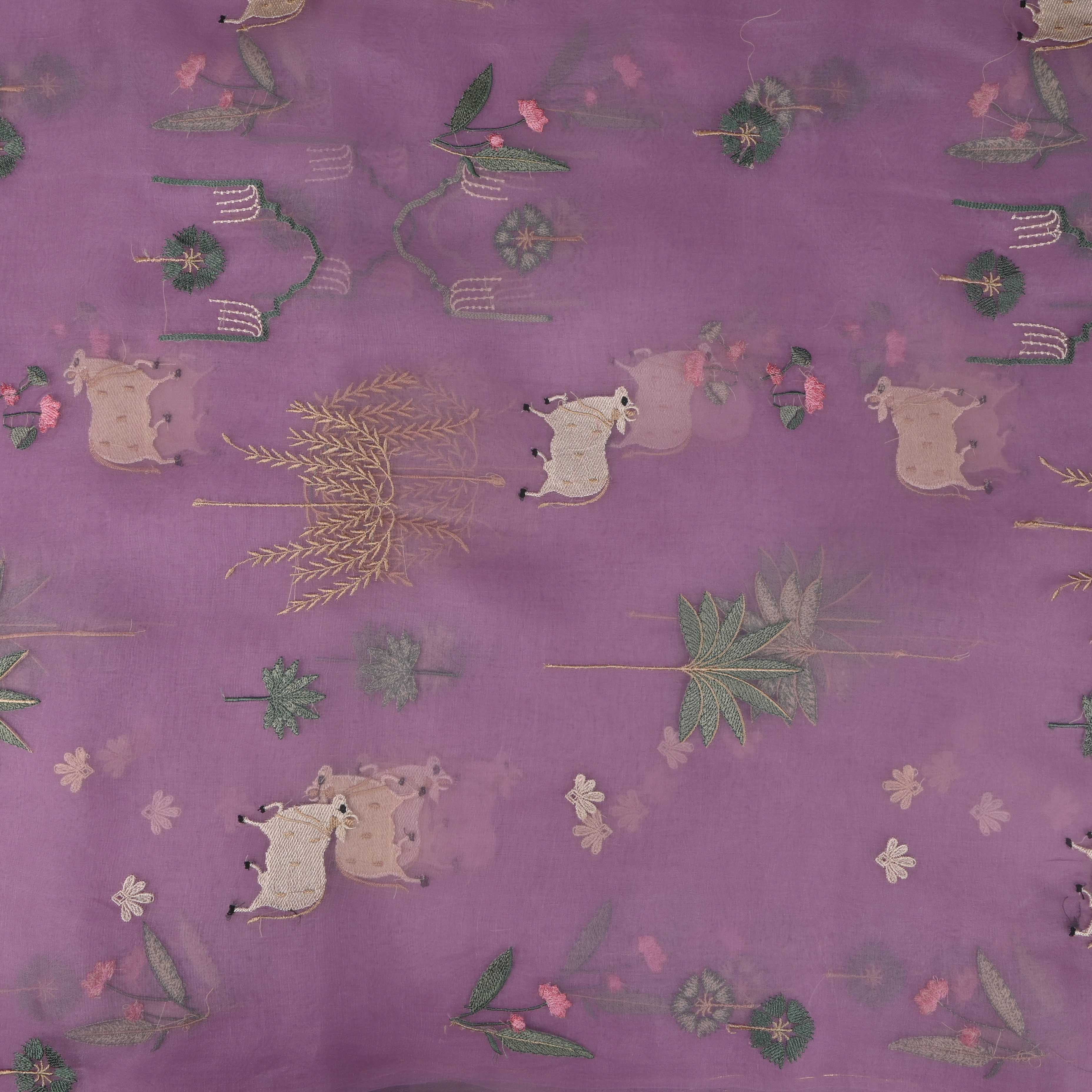 Plum Purple Organza Embroidery Fabric