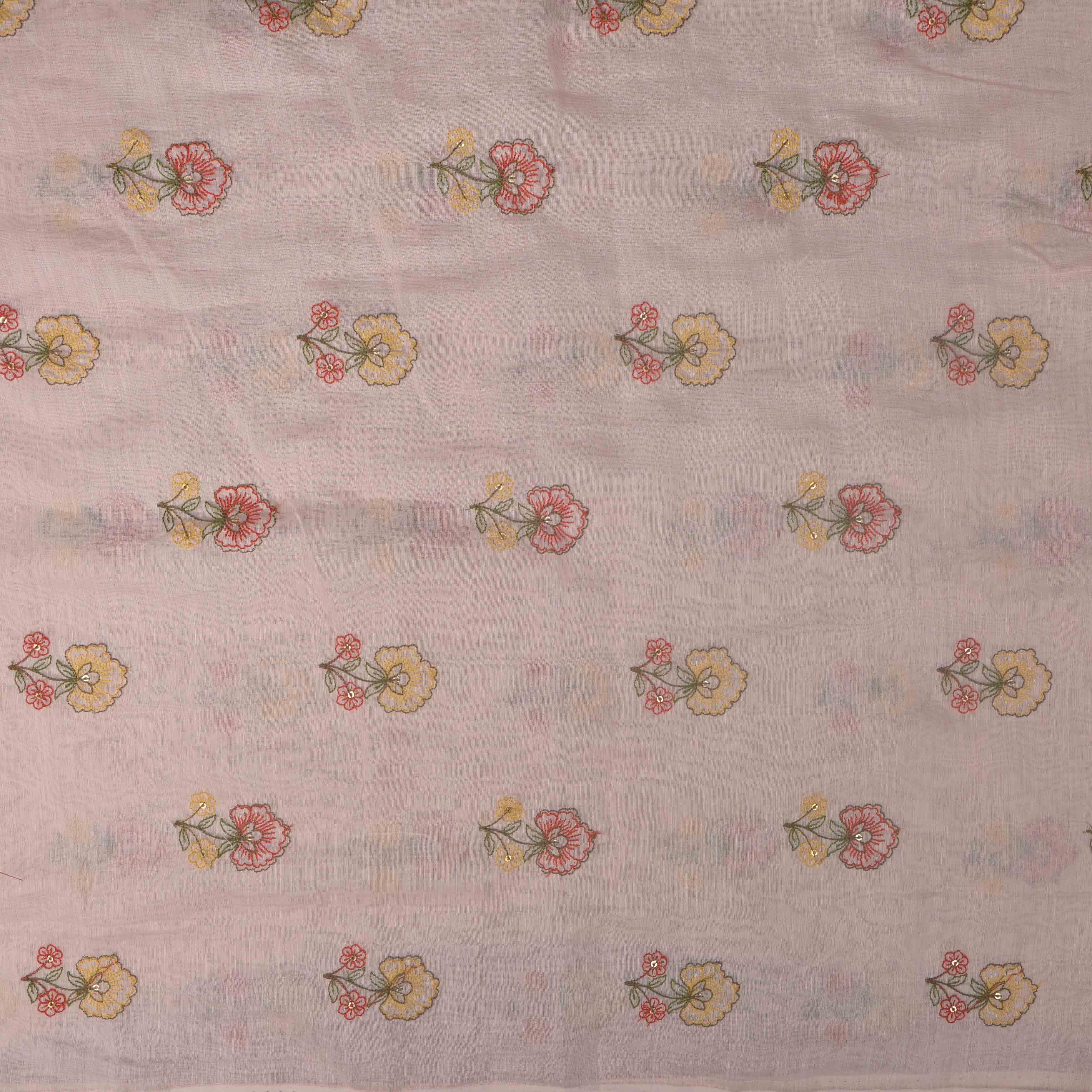 Oyster Pink Floral Chanderi Fabric With Embroidery
