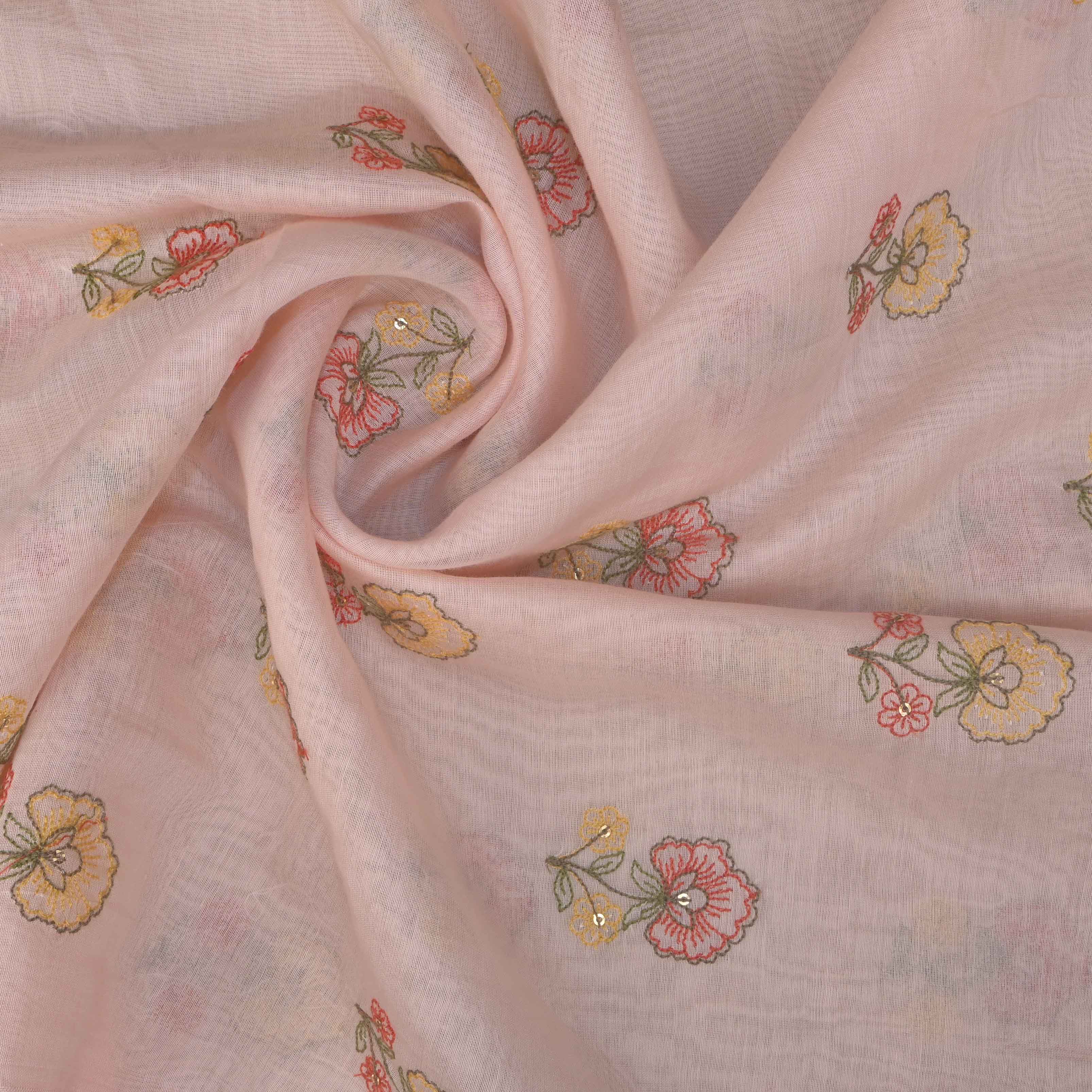 Oyster Pink Floral Chanderi Fabric With Embroidery