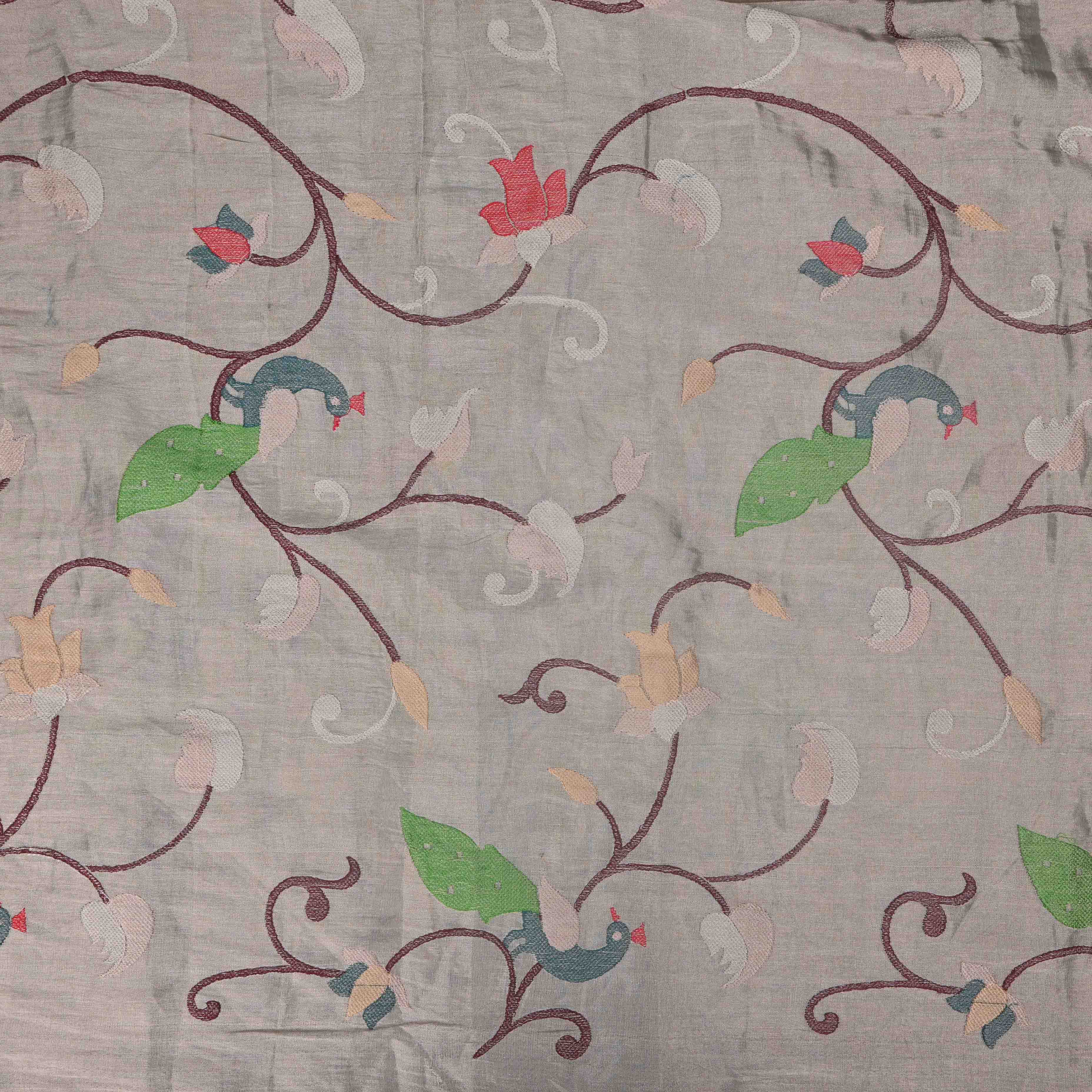 Light Silver Tissue Fabric With Jaal Embroidery