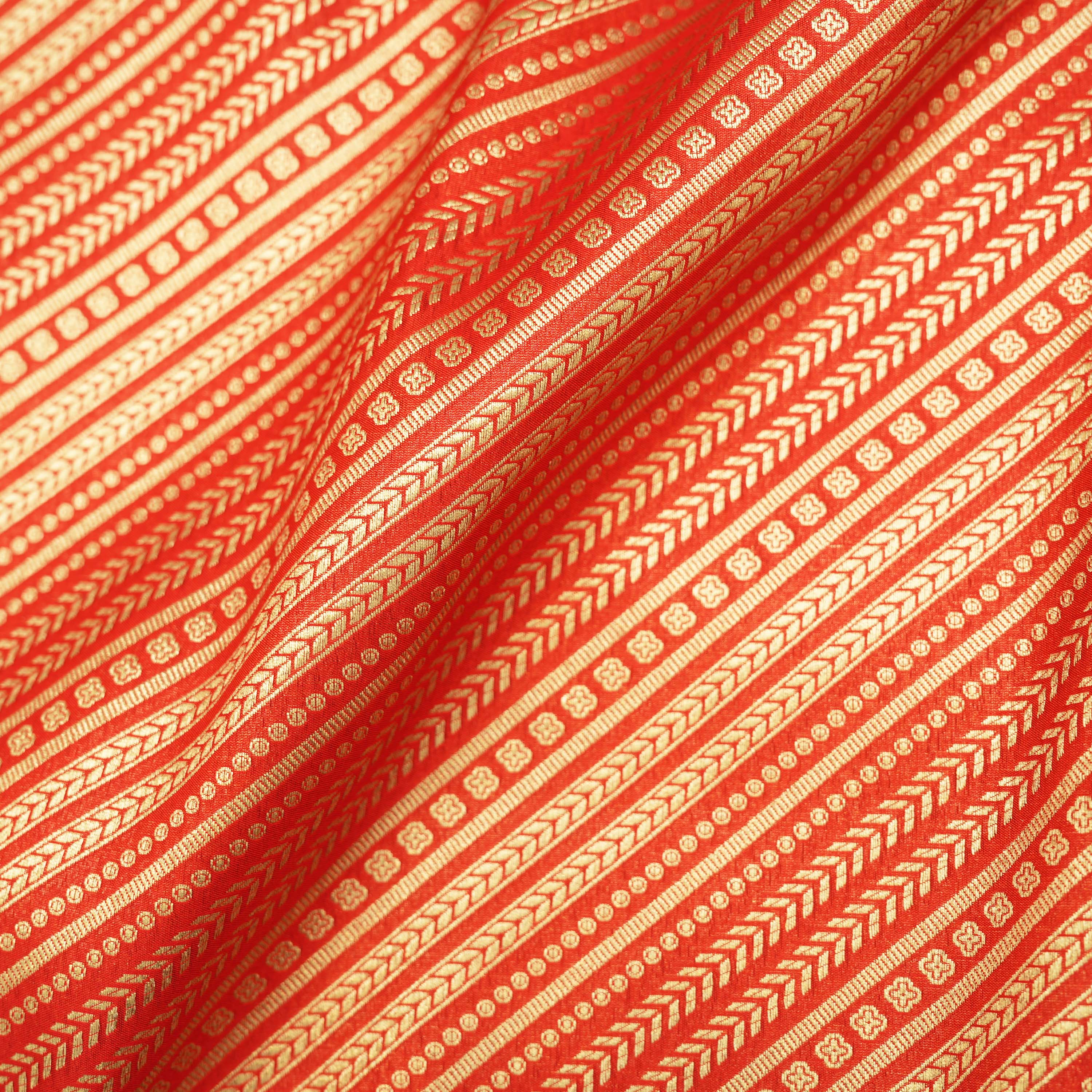 Brick Red Diagonal Embroidered Silk Fabric