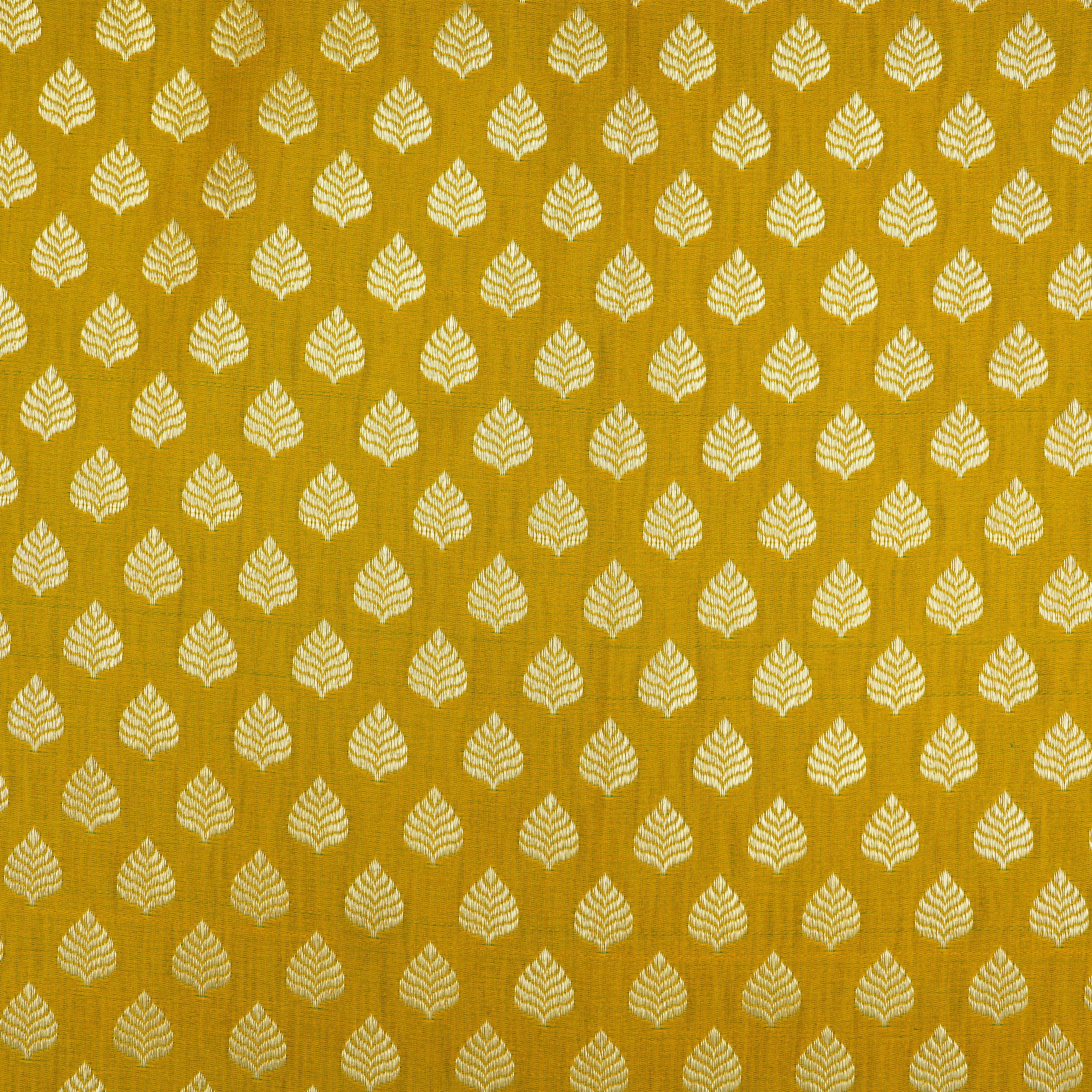 Yellow Jasmine Floral Butti Banarasi Silk Fabric