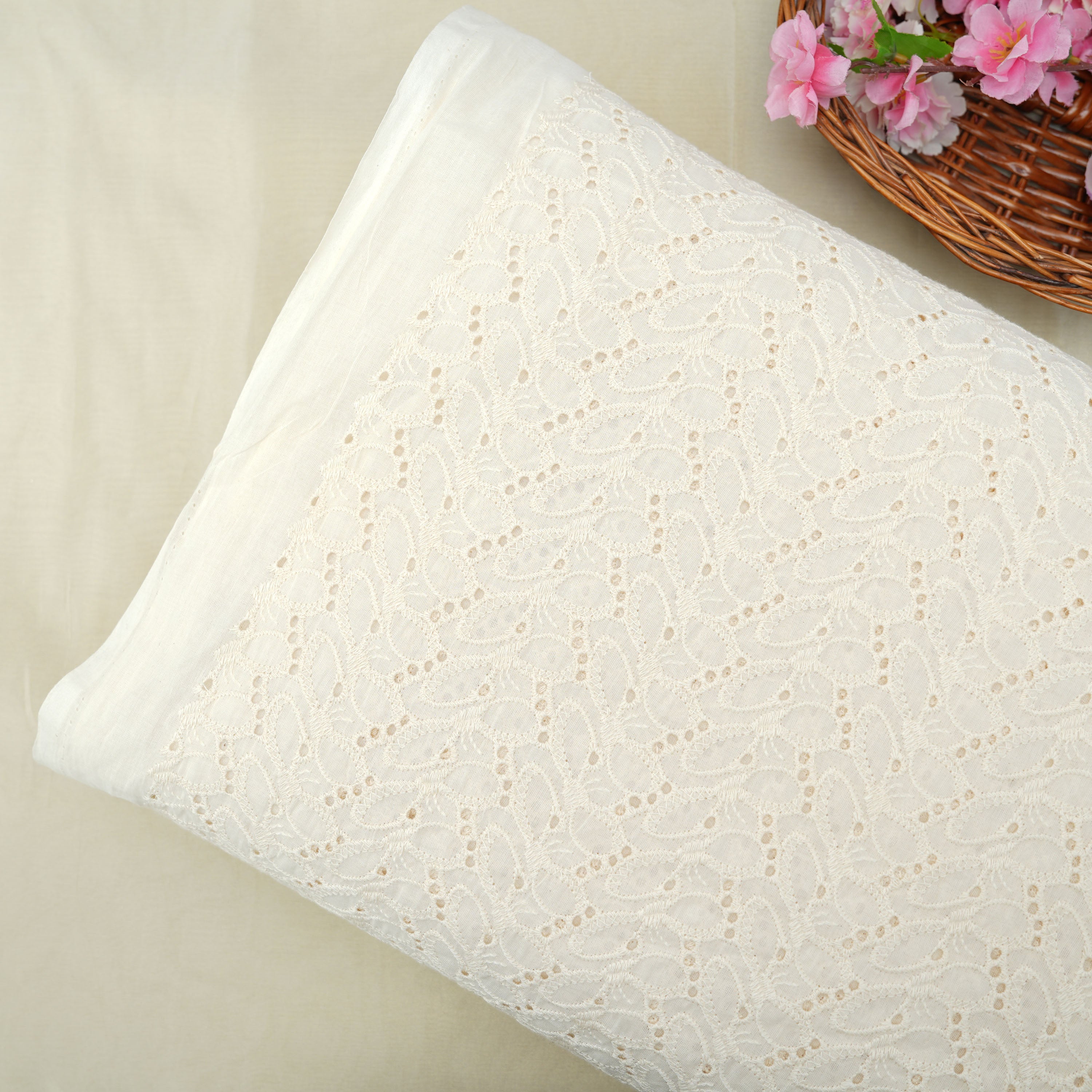 Pearl Bush White Pattern Threadwork Chanderi Fabric