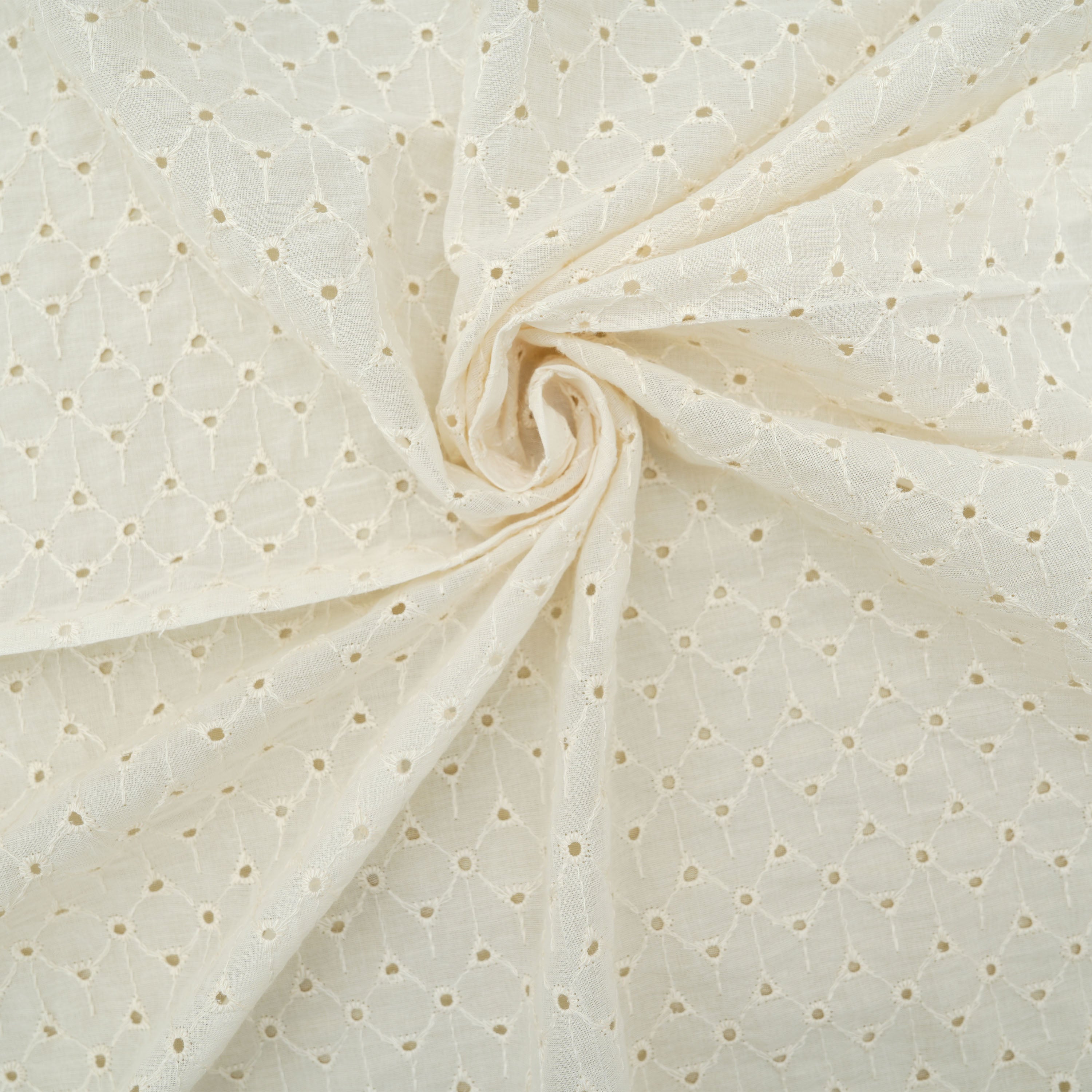 Timberwolf White Geometric Eyelet Pattern Chanderi Fabric