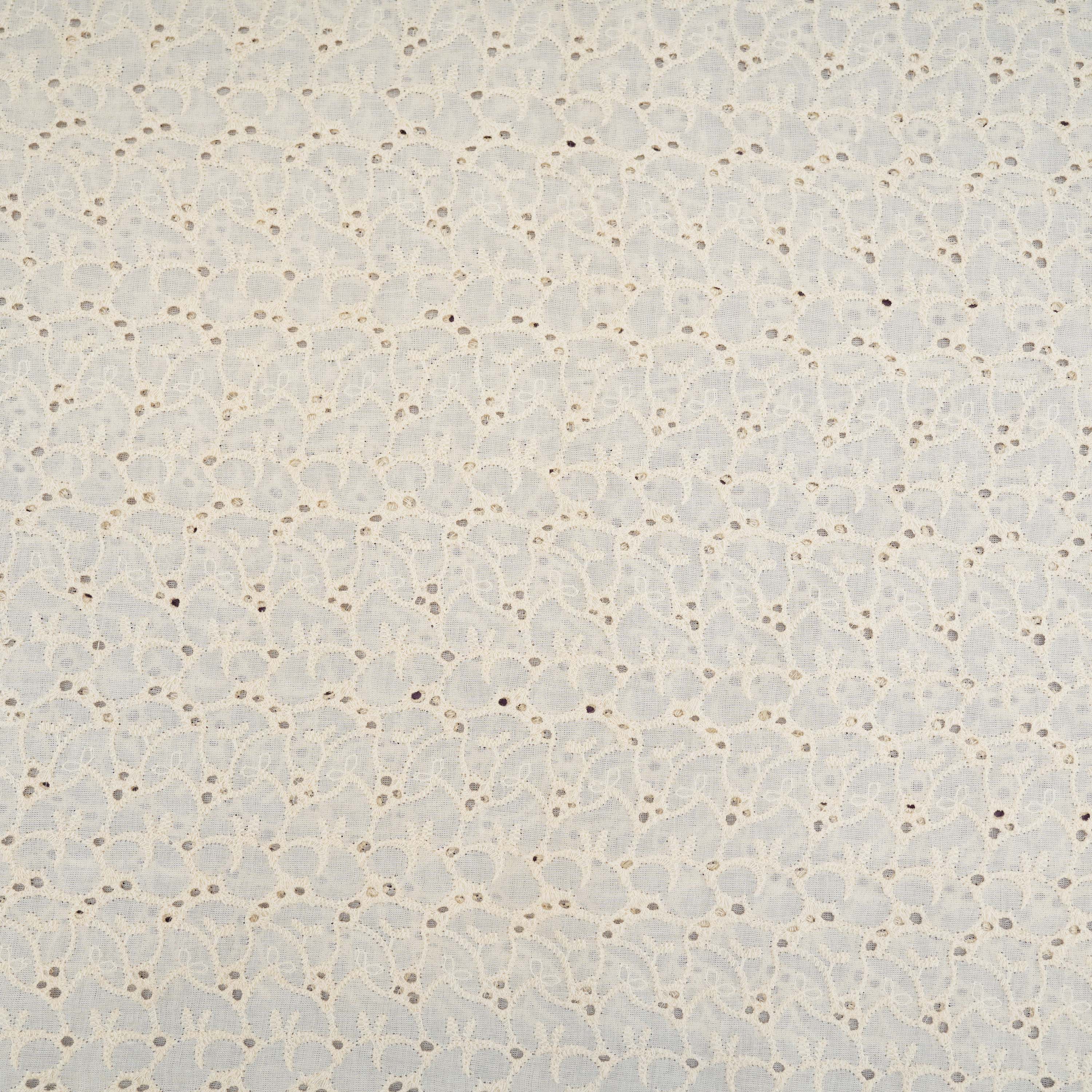 Off White Floral Wool Thread Work Chanderi Fabric