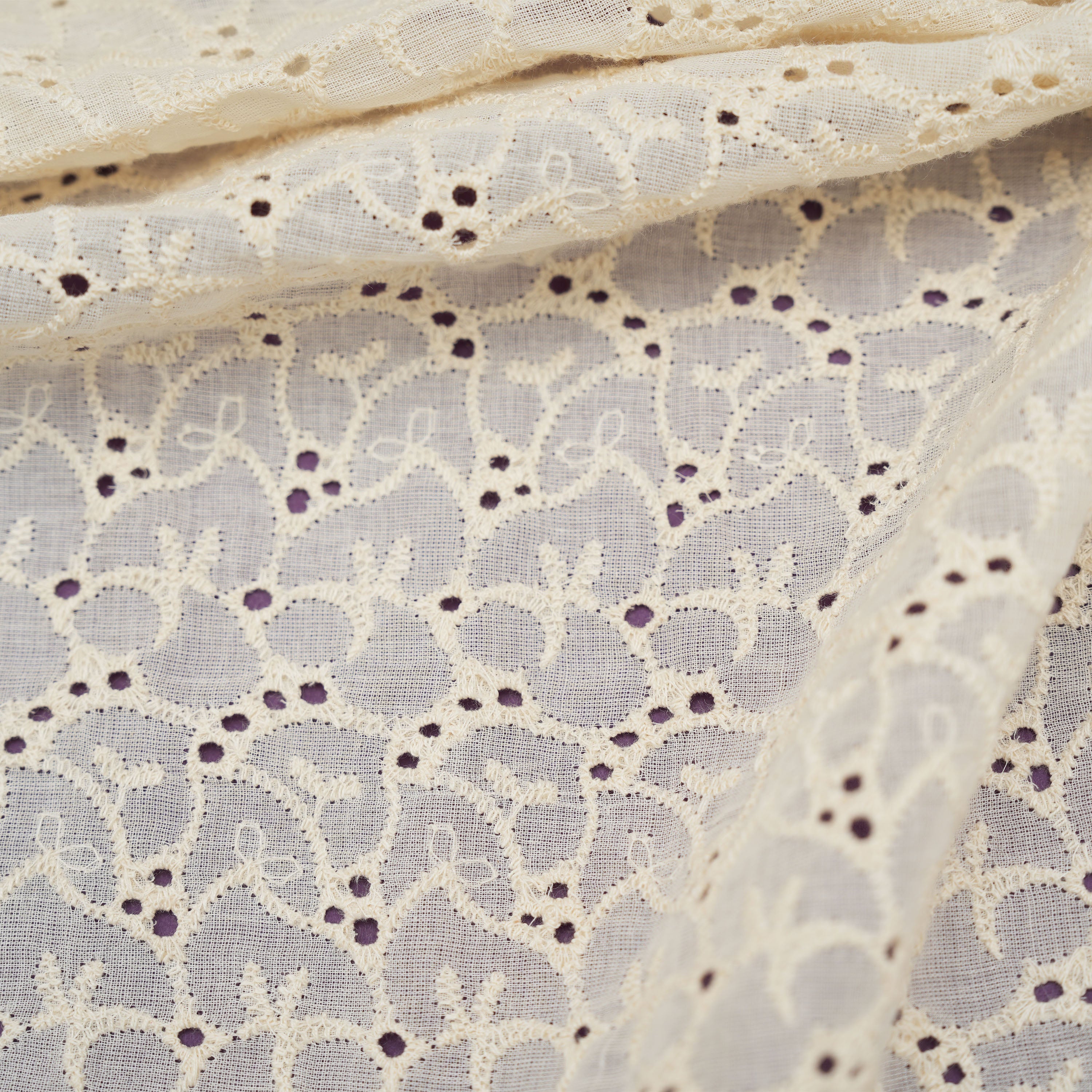 Off White Floral Wool Thread Work Chanderi Fabric