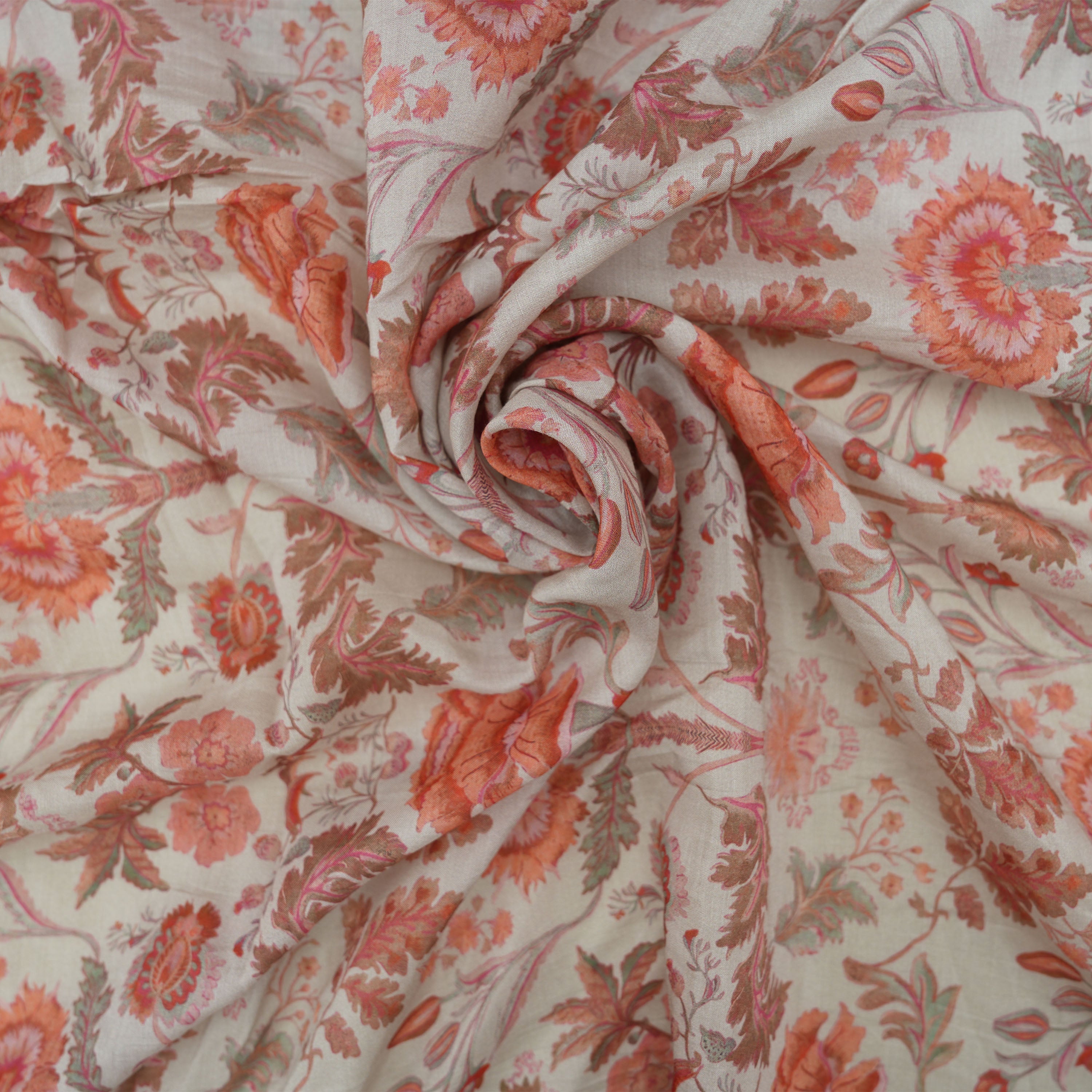 Coral Seed White Floral Printed Chanderi Fabric