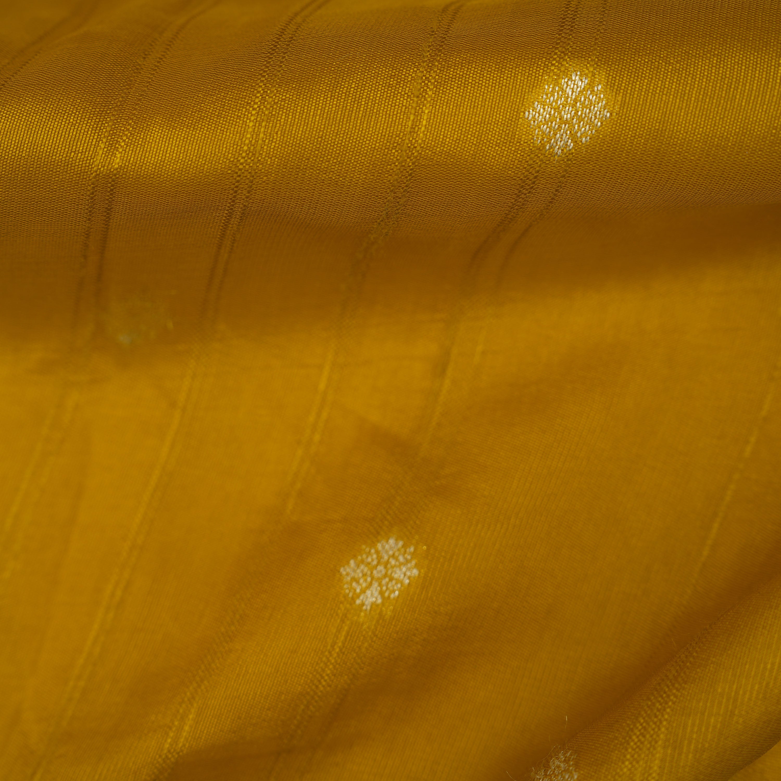 Mustard Yellow Floral Border Raw Silk Fabric