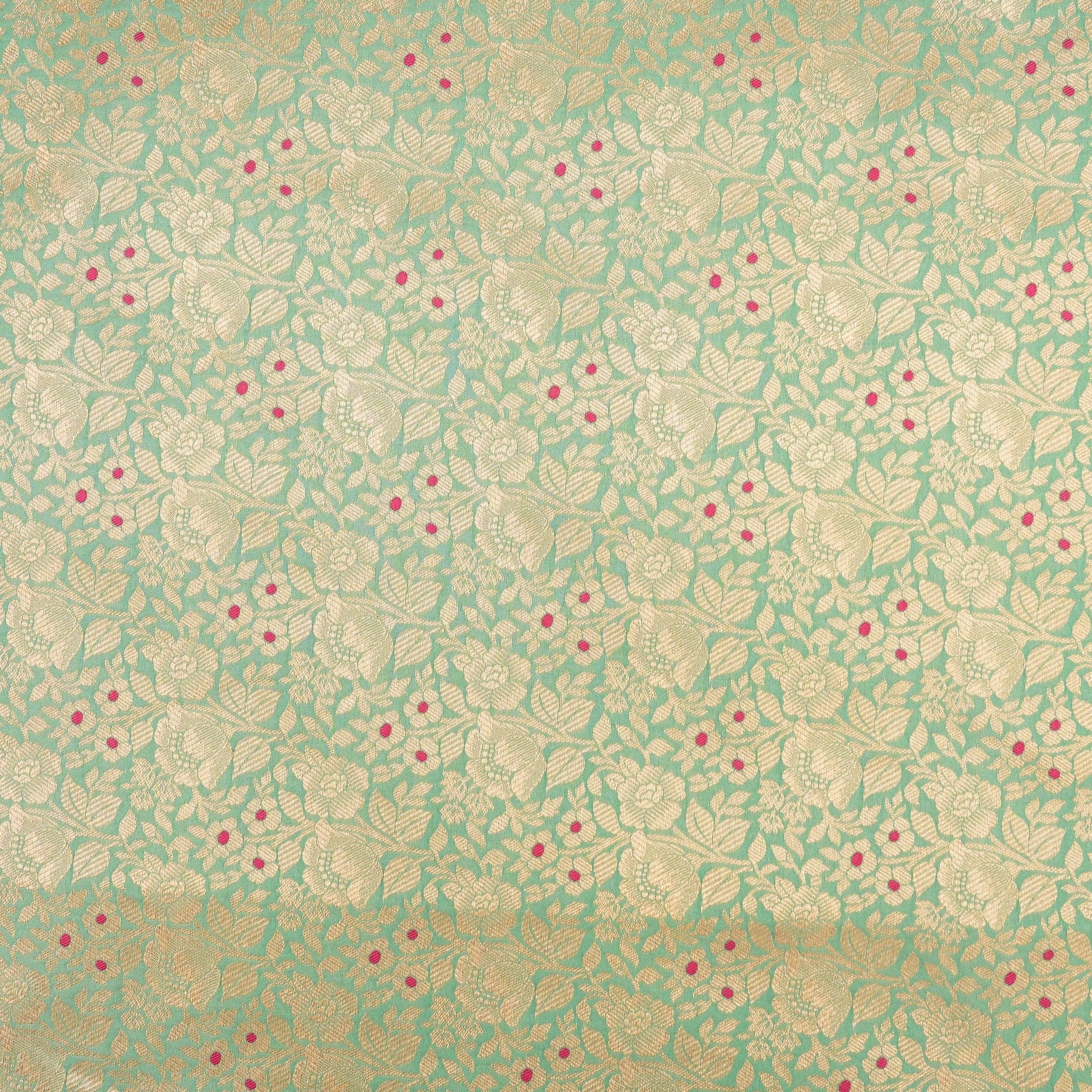Greeny Gray Floral Jaal Banarasi Silk Fabric