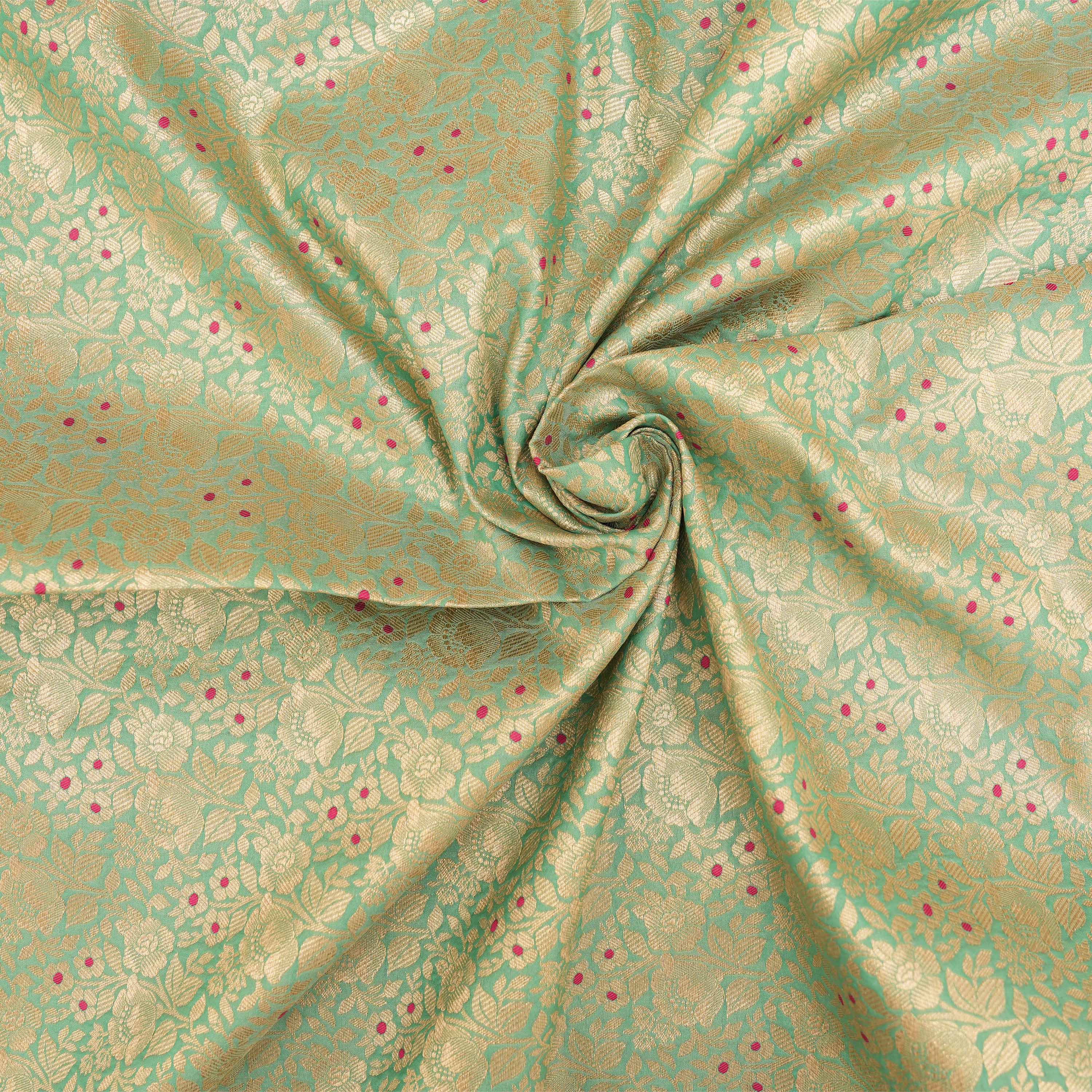 Greeny Gray Floral Jaal Banarasi Silk Fabric