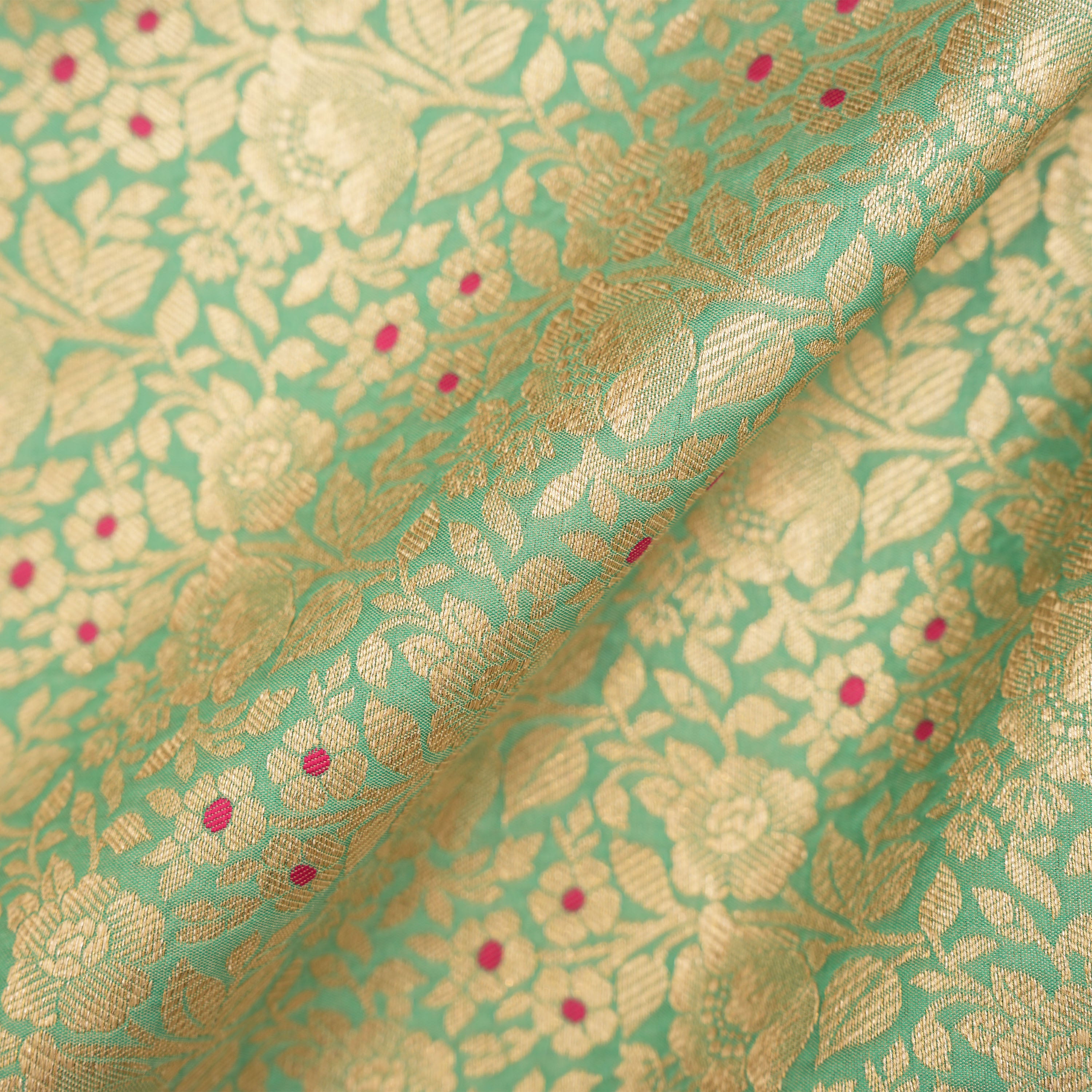 Greeny Gray Floral Jaal Banarasi Silk Fabric