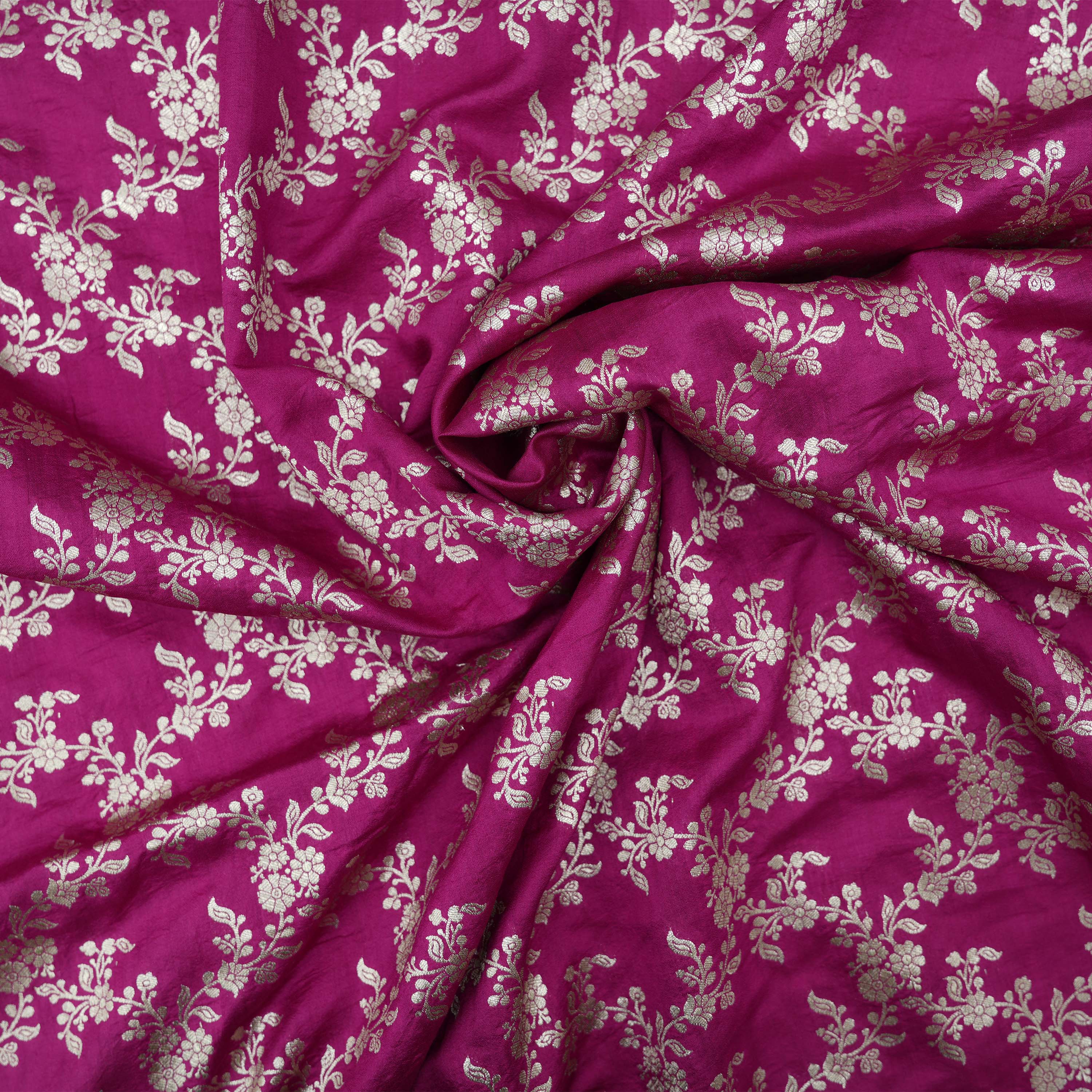 Rose Bud Cherry Pink Intricate Floral Jaal Jamawar Silk Fabric