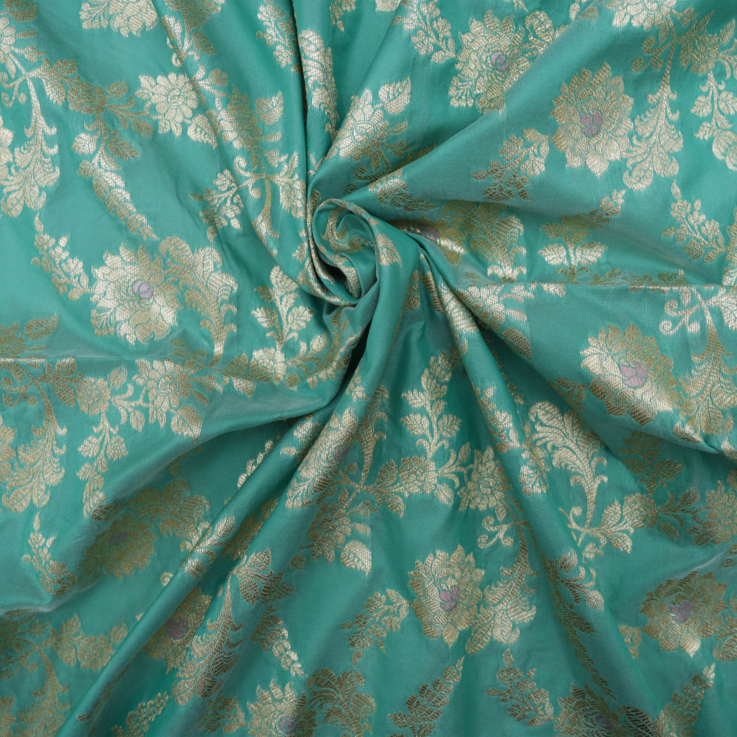 Medium Torquoise Floral Jaal With Banarasi Zari Jamwar Fabric