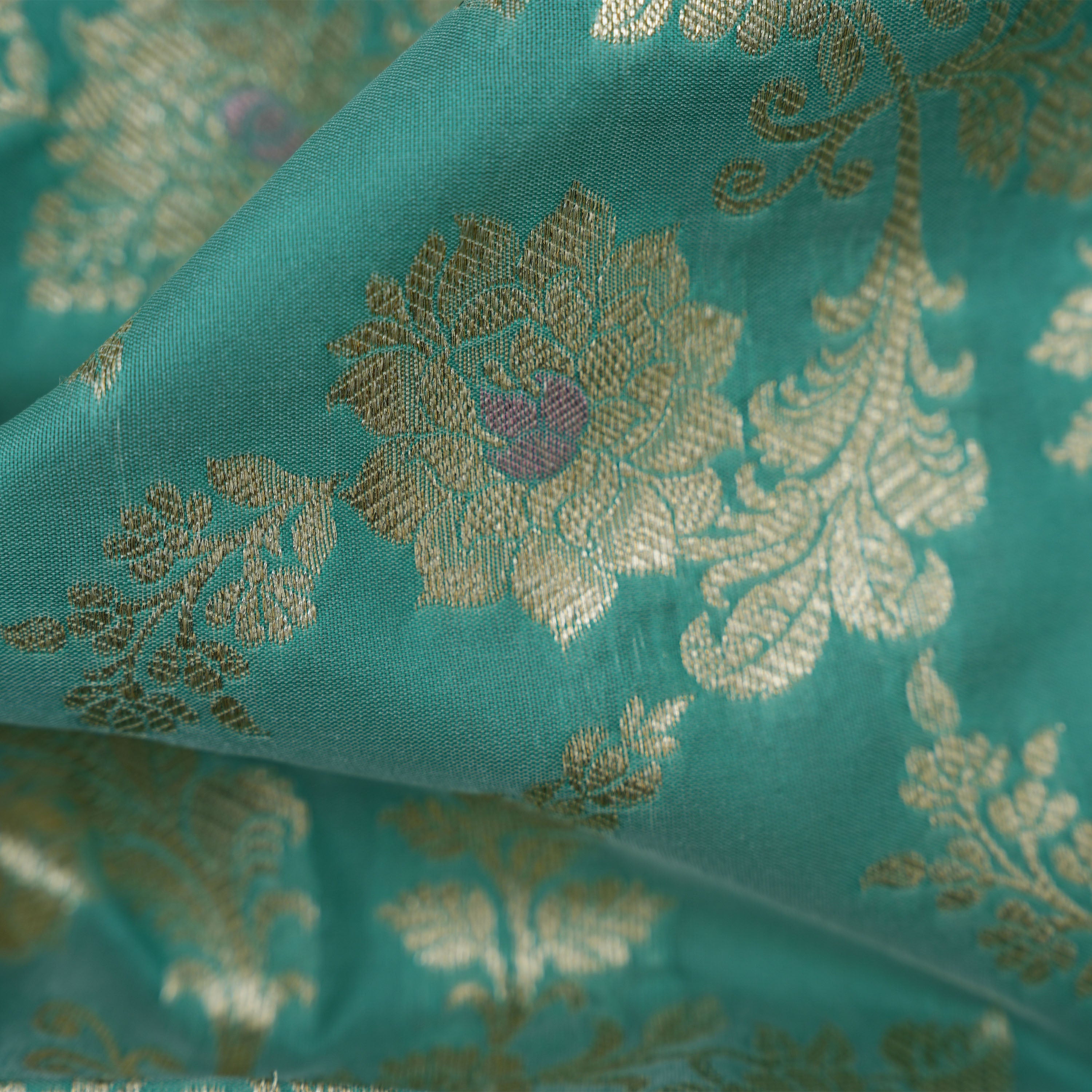 Medium Torquoise Floral Jaal With Banarasi Zari Jamwar Fabric
