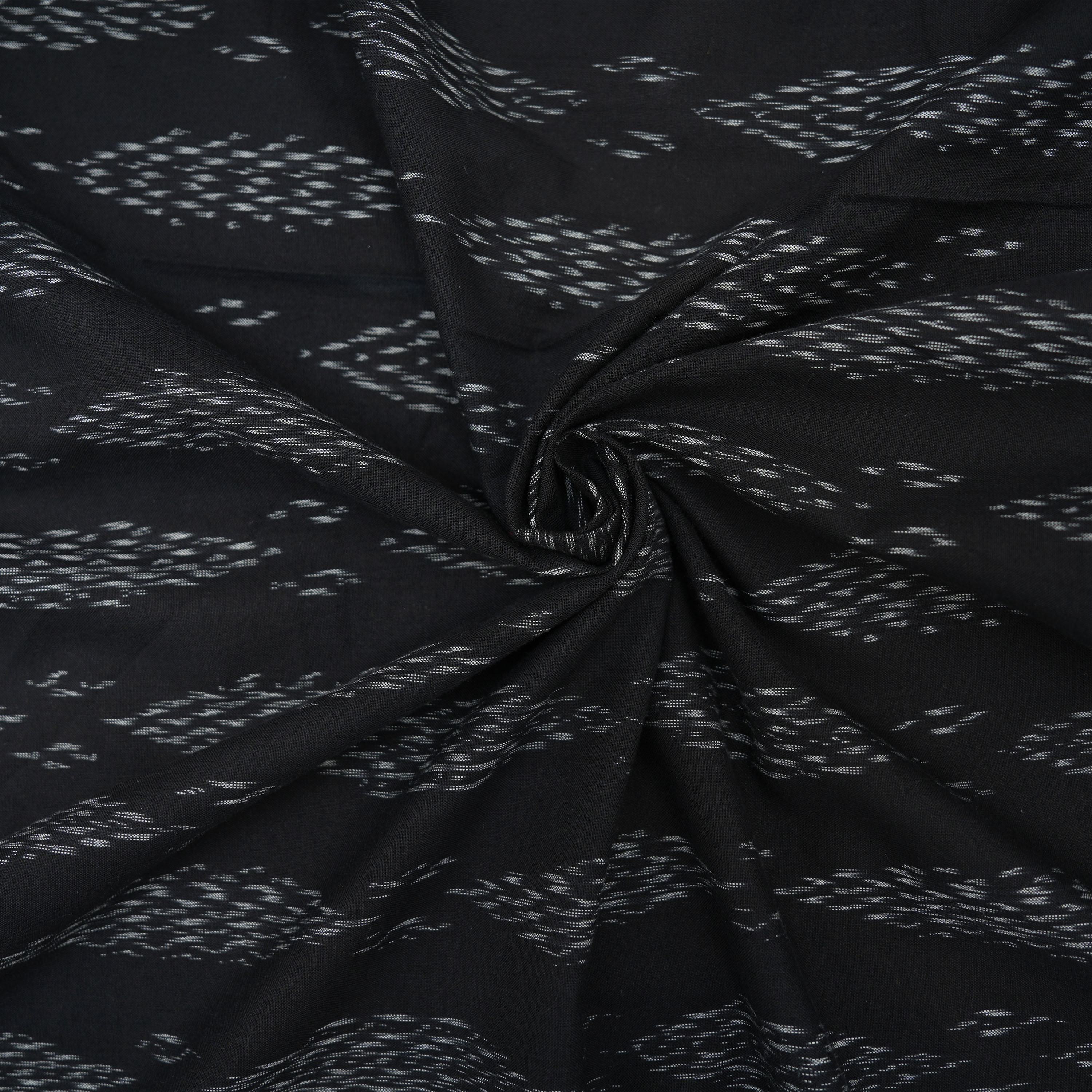 Charcoal Black Ikat Diamond Pattern Cotton Fabric