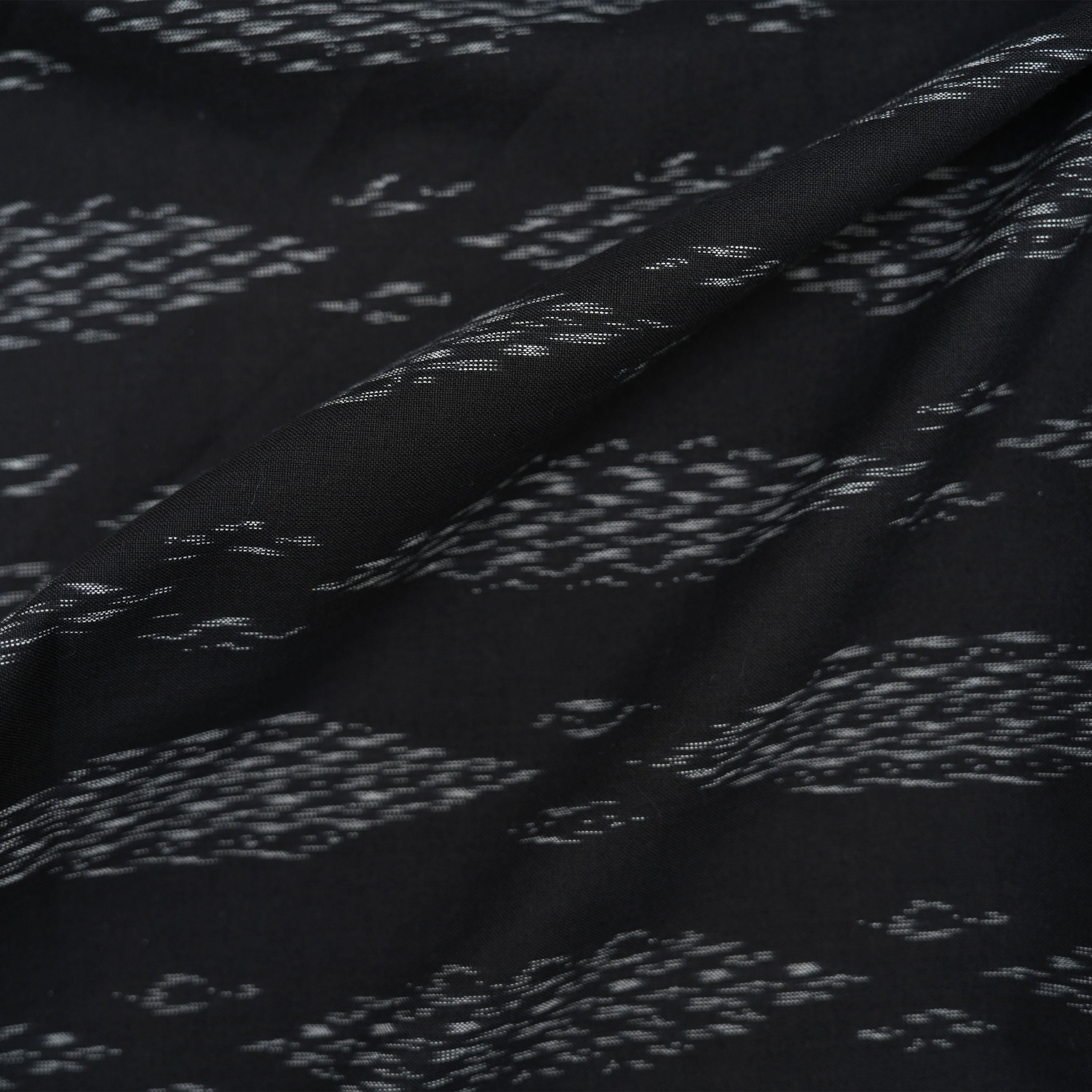 Charcoal Black Ikat Diamond Pattern Cotton Fabric