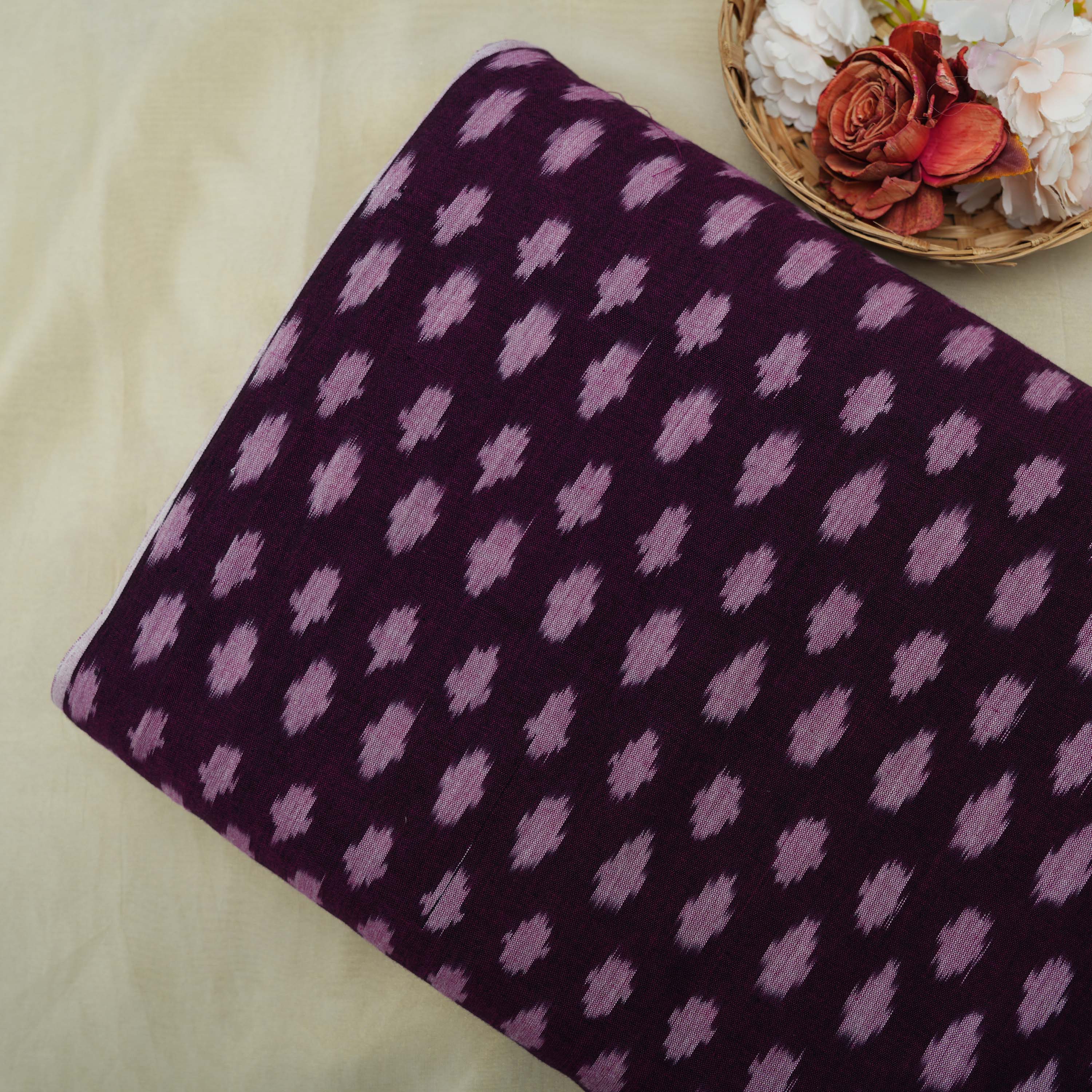 Eggplant Purple Geometric Ikat Pattern Cotton Fabric