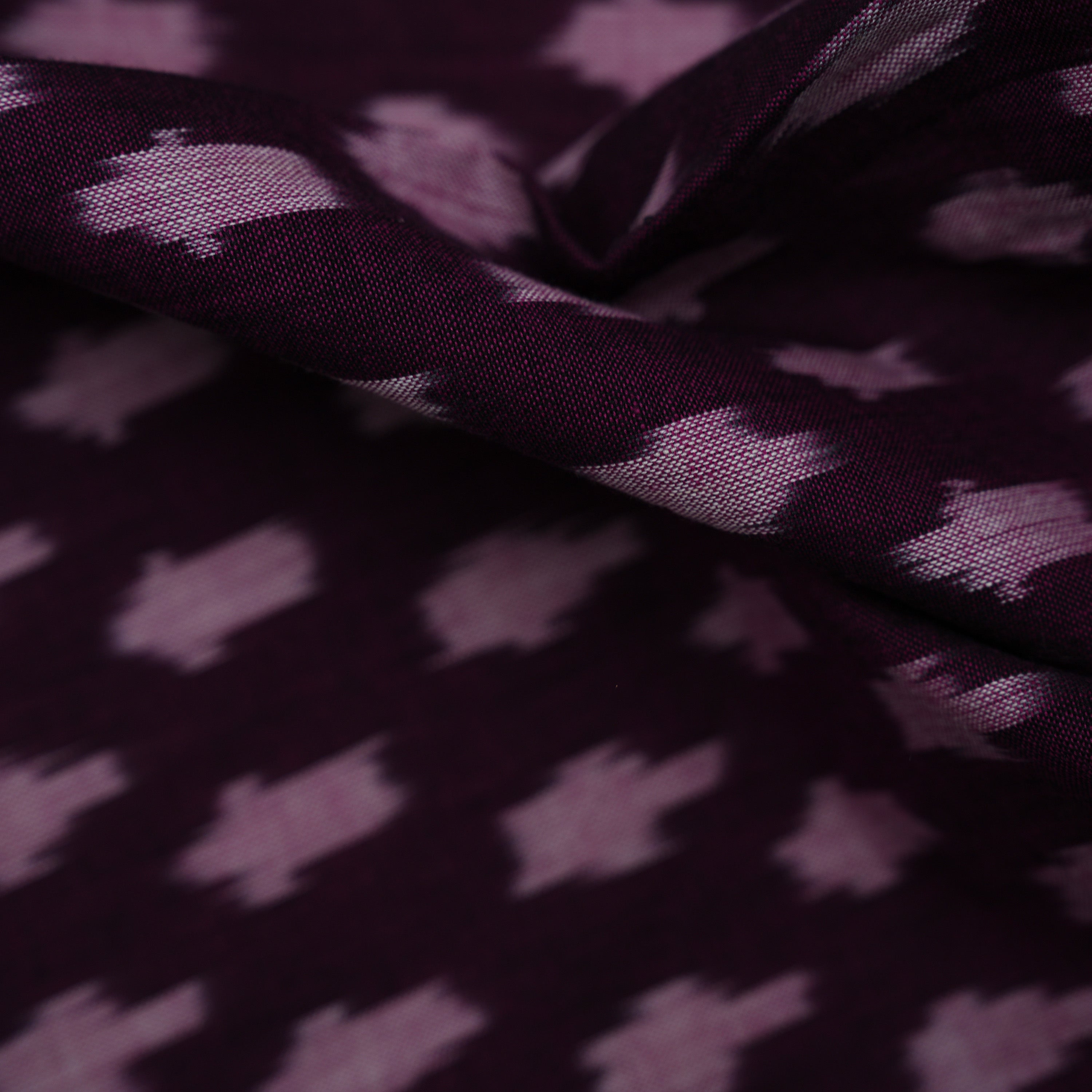 Eggplant Purple Geometric Ikat Pattern Cotton Fabric