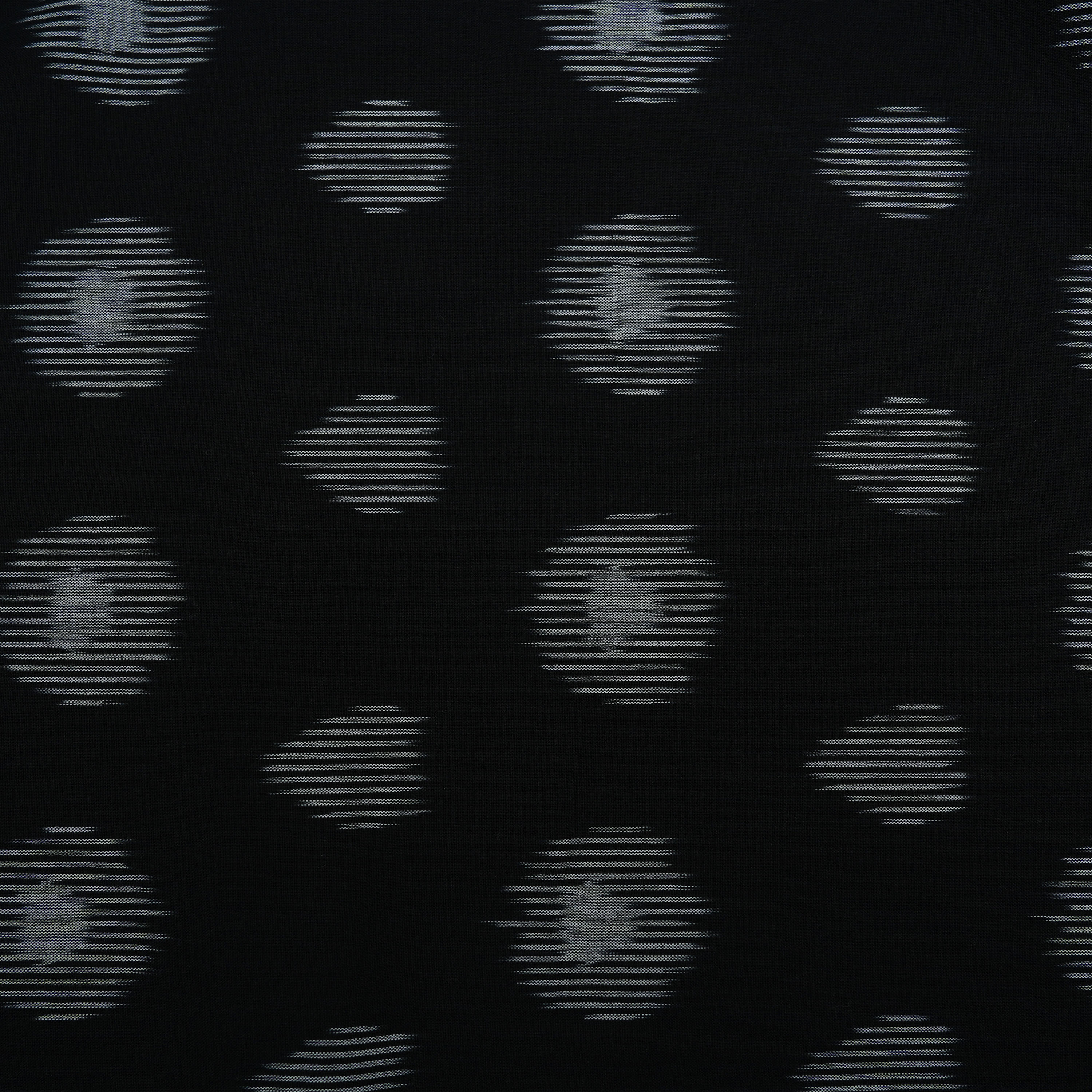 Jet Black Ikat Leaf Geometric Pattern Cotton Fabric