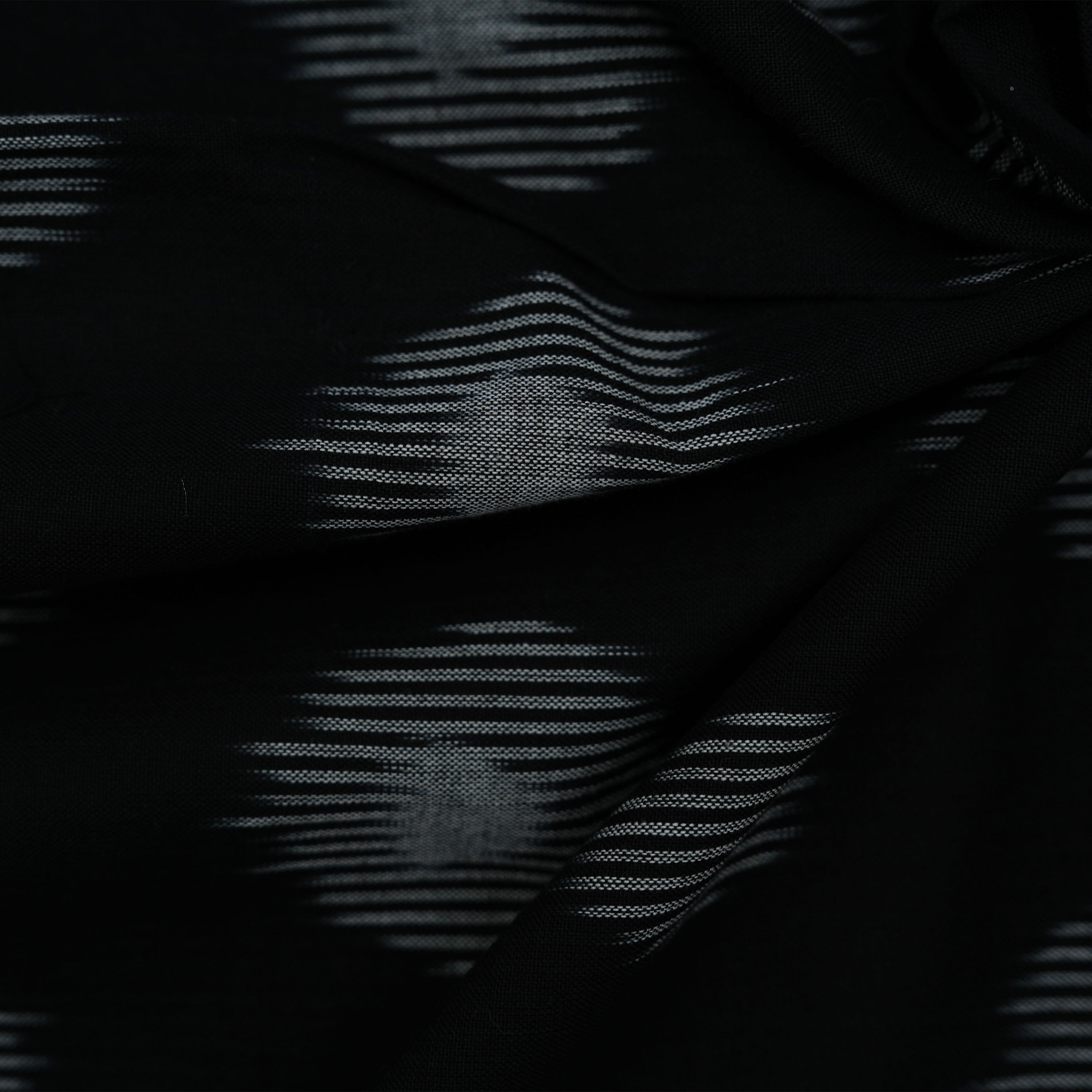 Jet Black Ikat Leaf Geometric Pattern Cotton Fabric