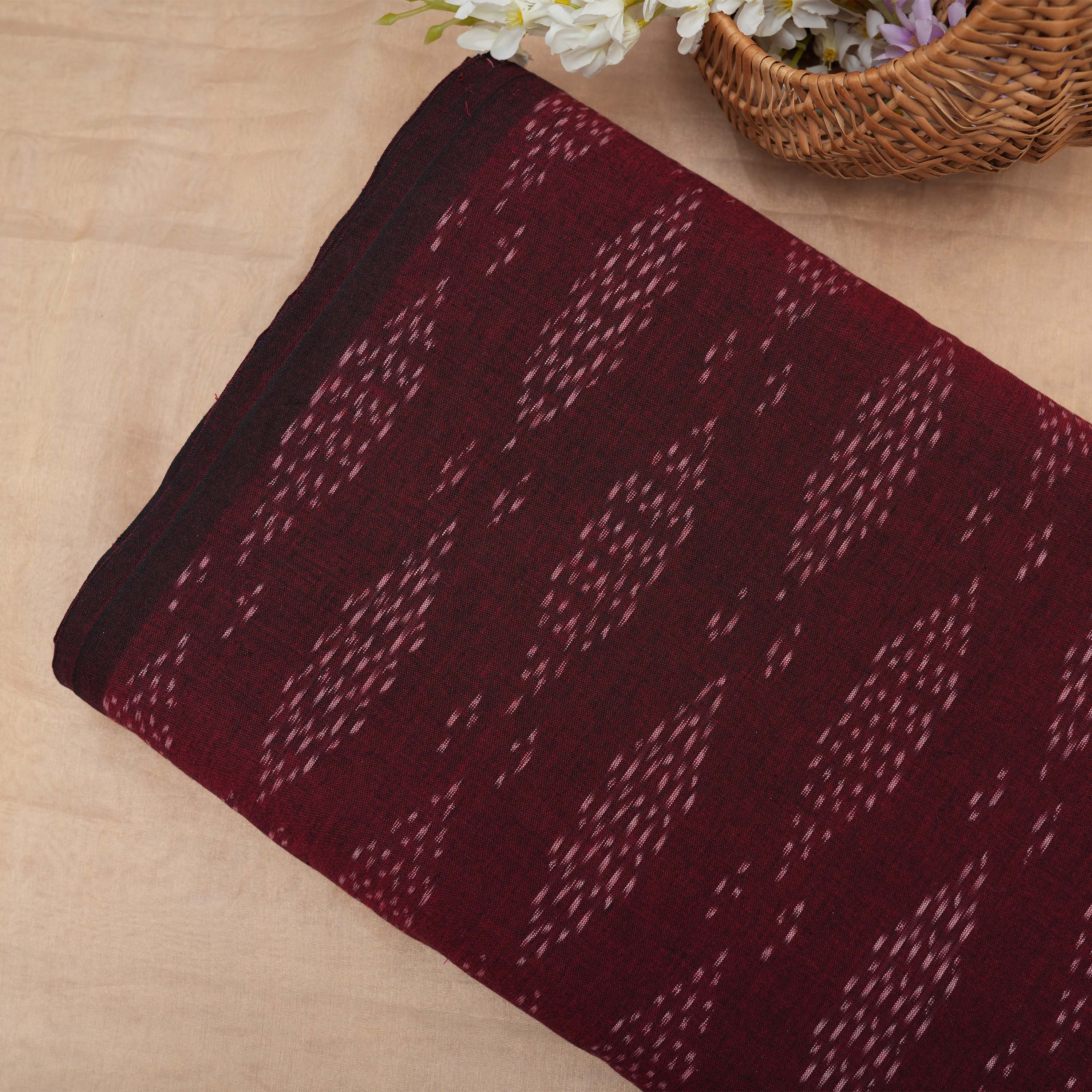 Wine Auburn Ikkat Diamond Pattern Cotton Fabric