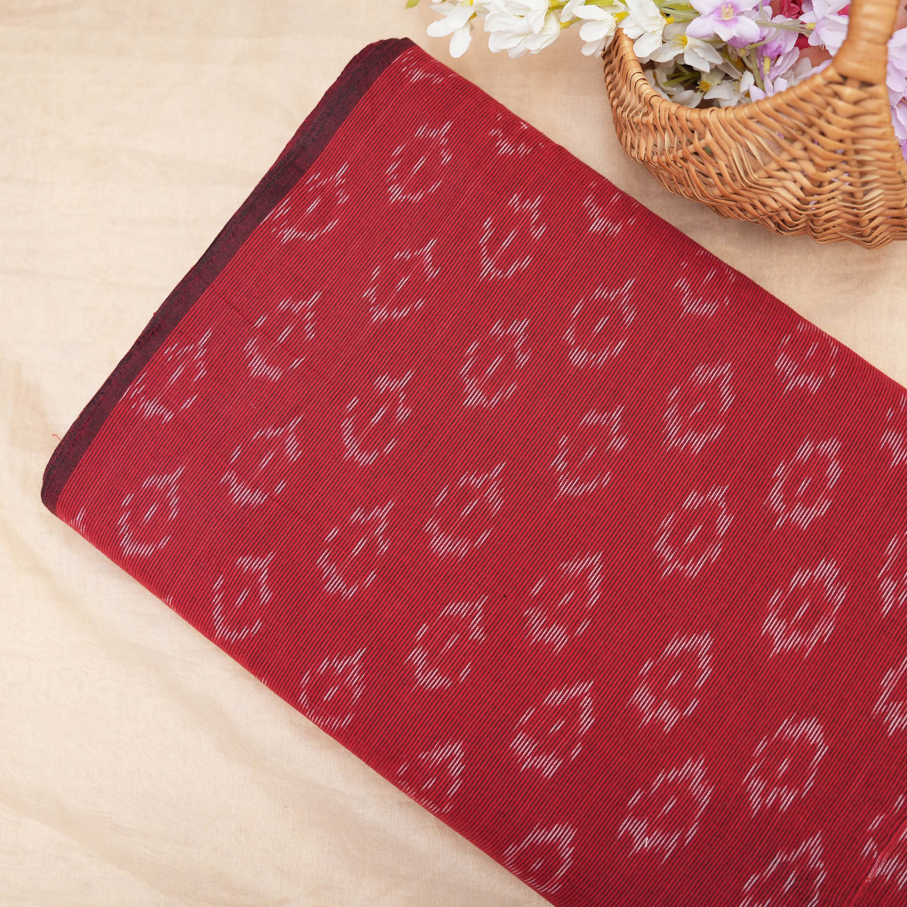 Red Brown Ikkat Diamond Pattern Cotton Fabric