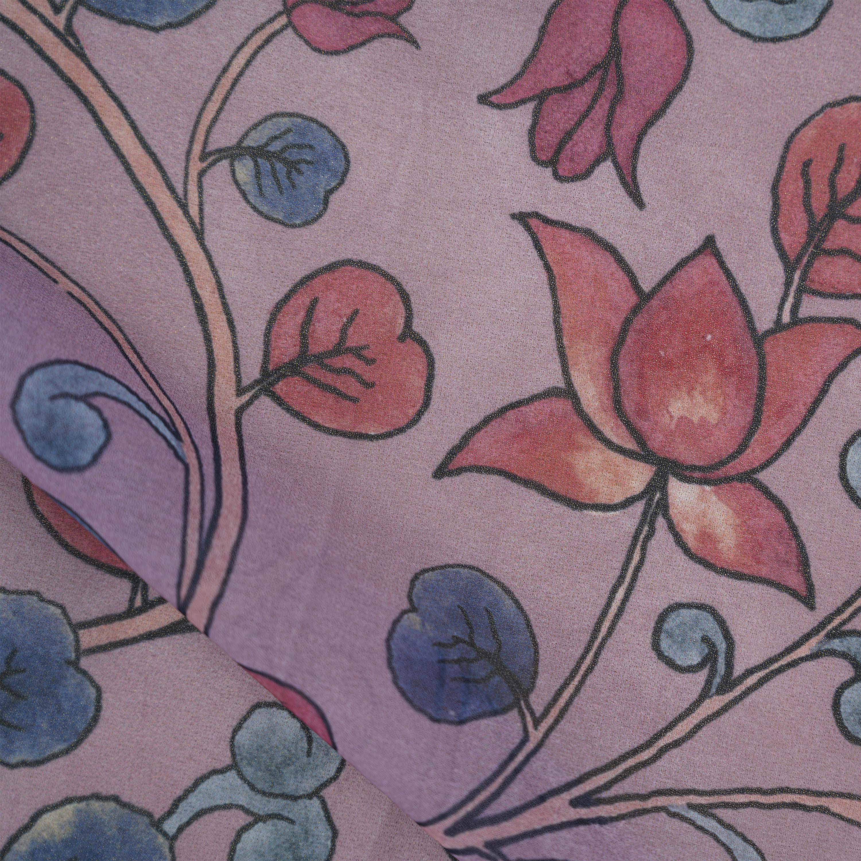 Dusty Lavender Kalamkari Multicolor Floral Printed Silk Fabric