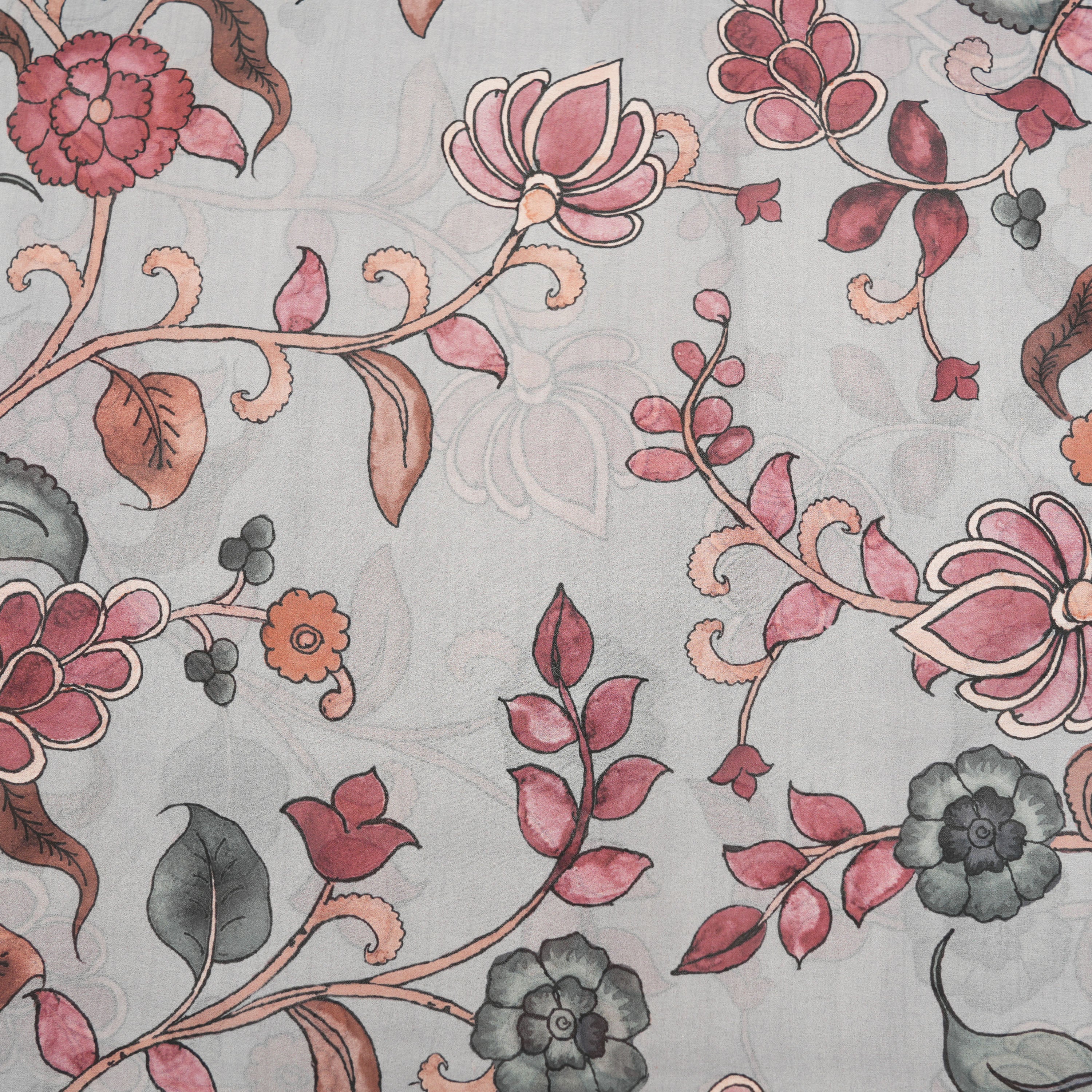 Gray Chateau Floral Jaal Tissue Fabric