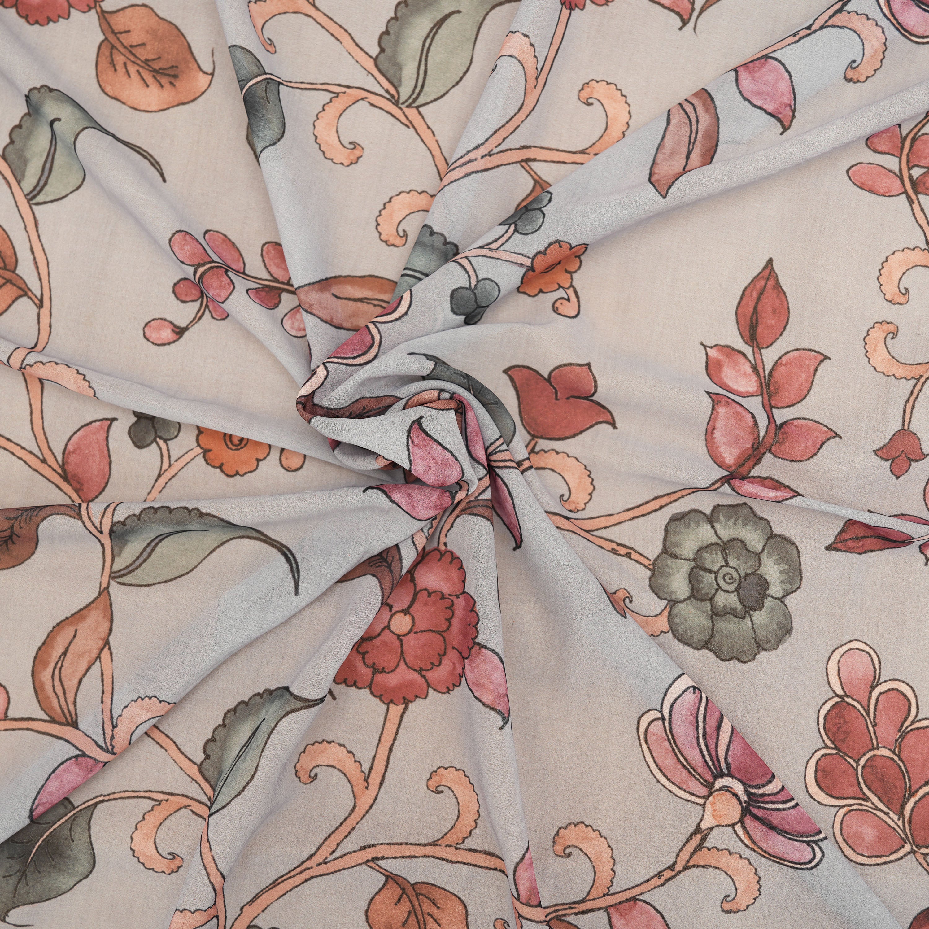 Gray Chateau Floral Jaal Tissue Fabric