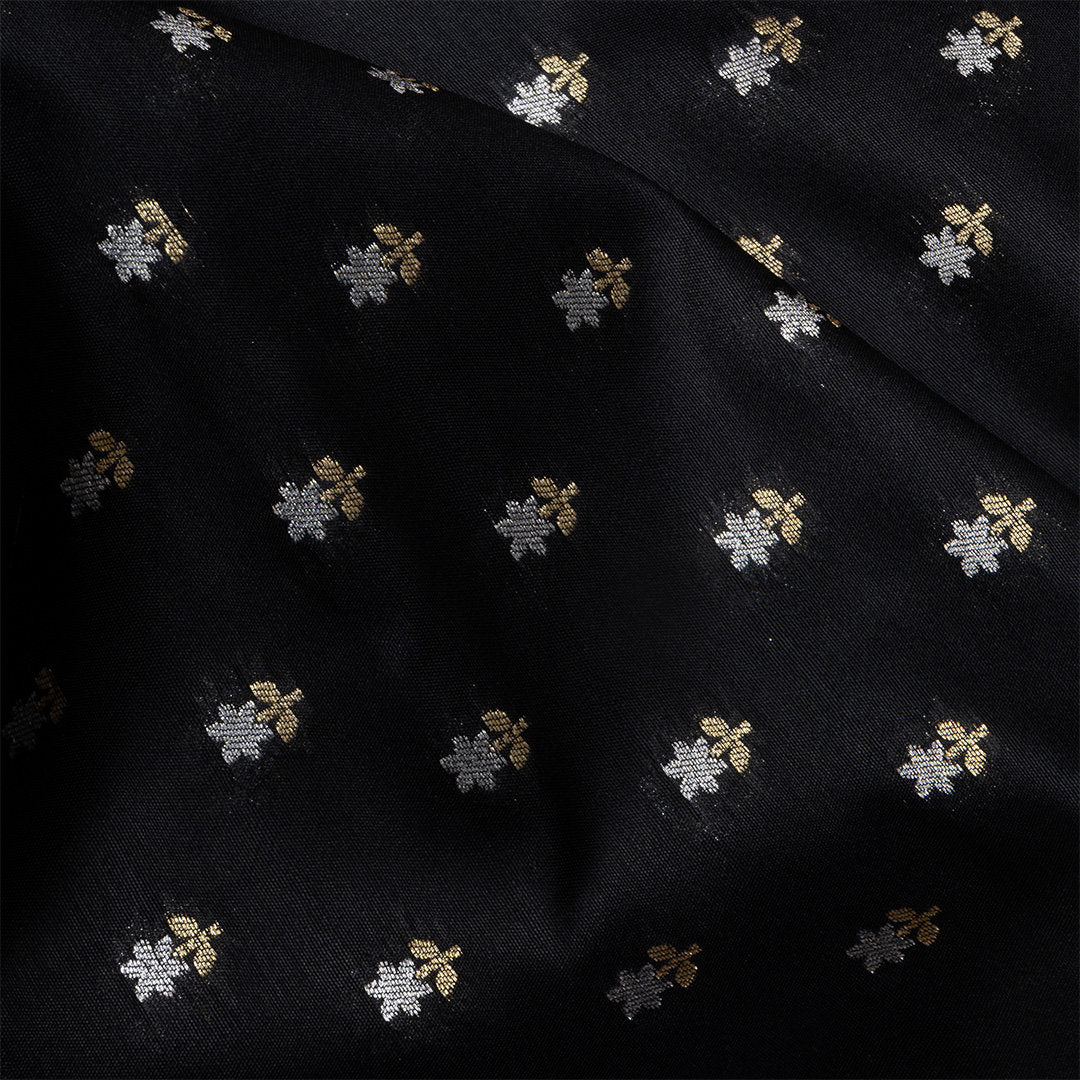 Black Dual Zari Floral Jamawar Silk Fabric