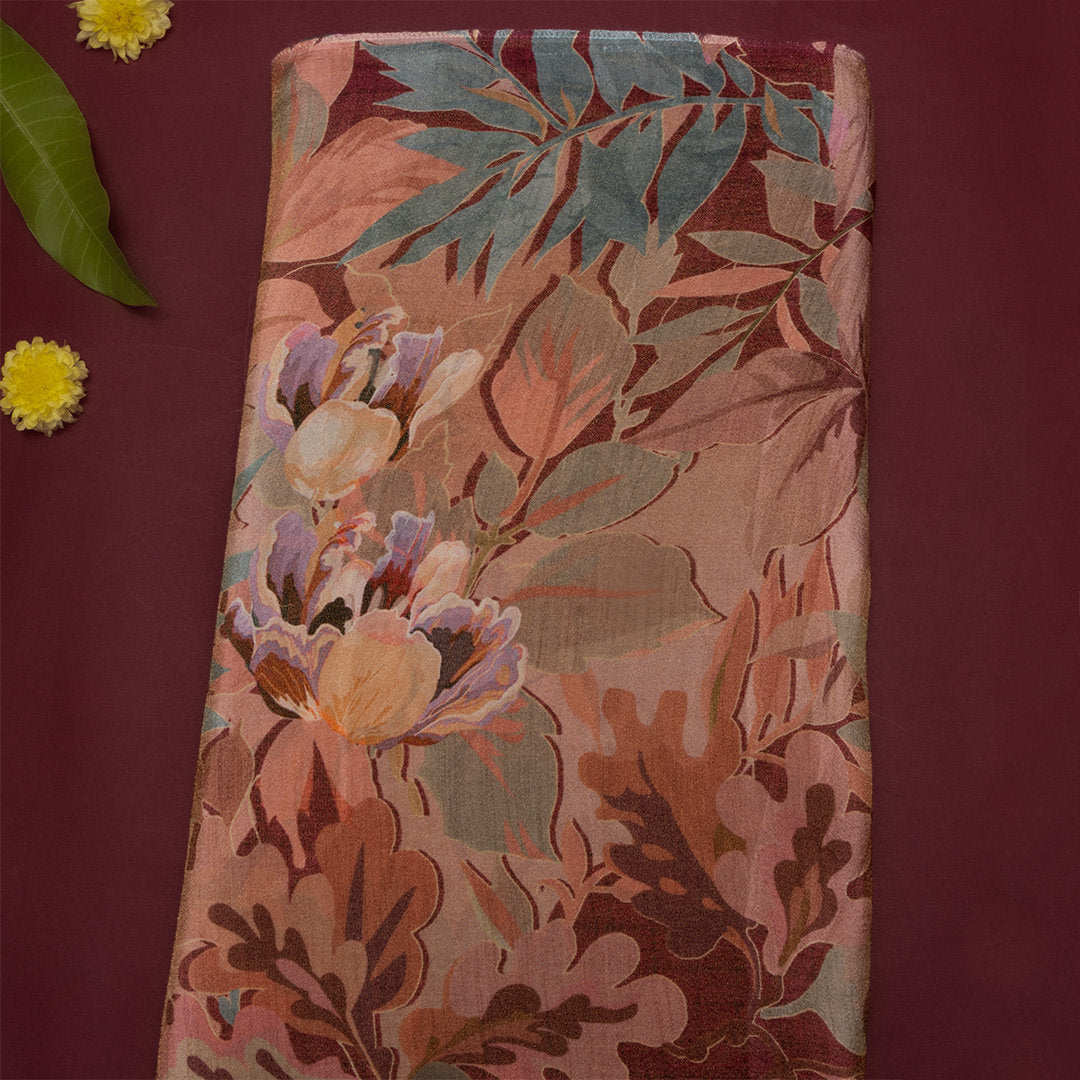 Dusty Pink Digital Printed Floral Tissue Fabric