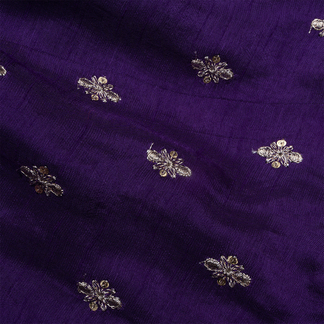 Purple Floral Embroidered Silk Fabric