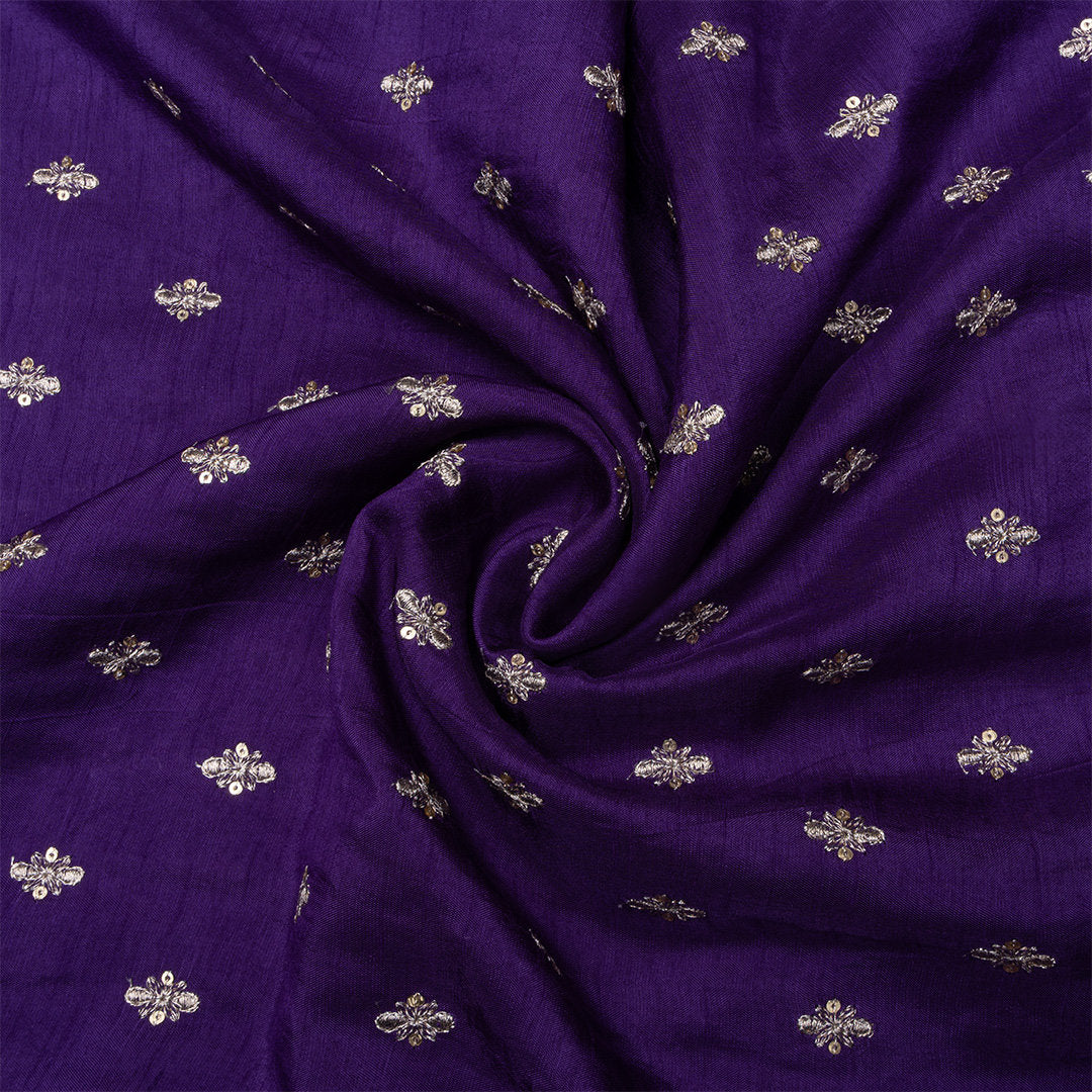 Purple Floral Embroidered Silk Fabric