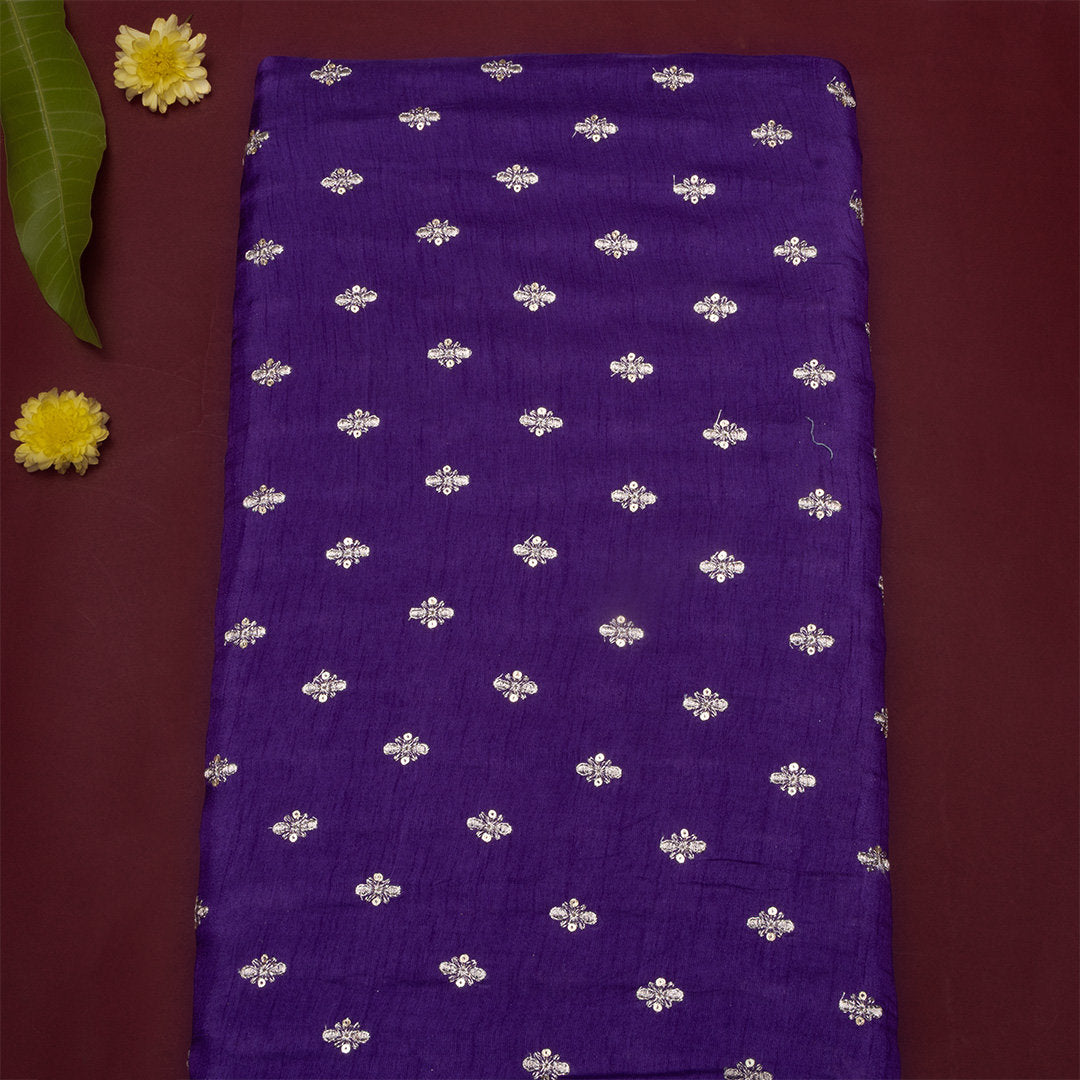 Purple Floral Embroidered Silk Fabric