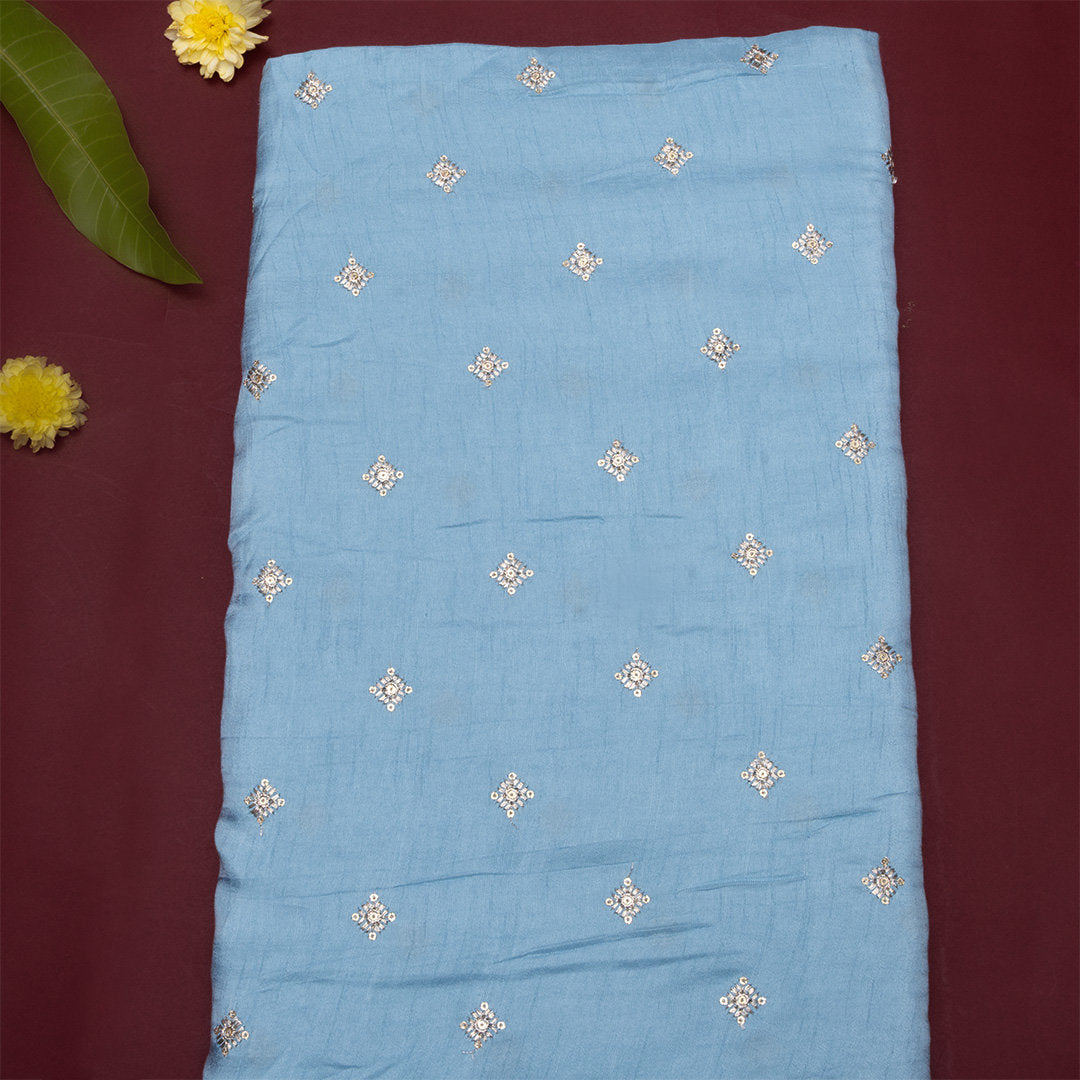 Baby Blue Embroidered Silk Fabric
