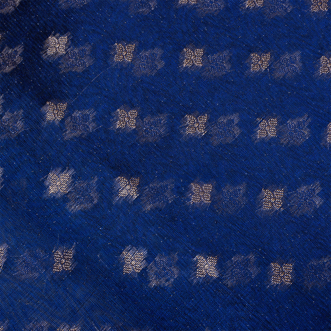 Cobalt Blue Floral Jamawar Tissue Fabric