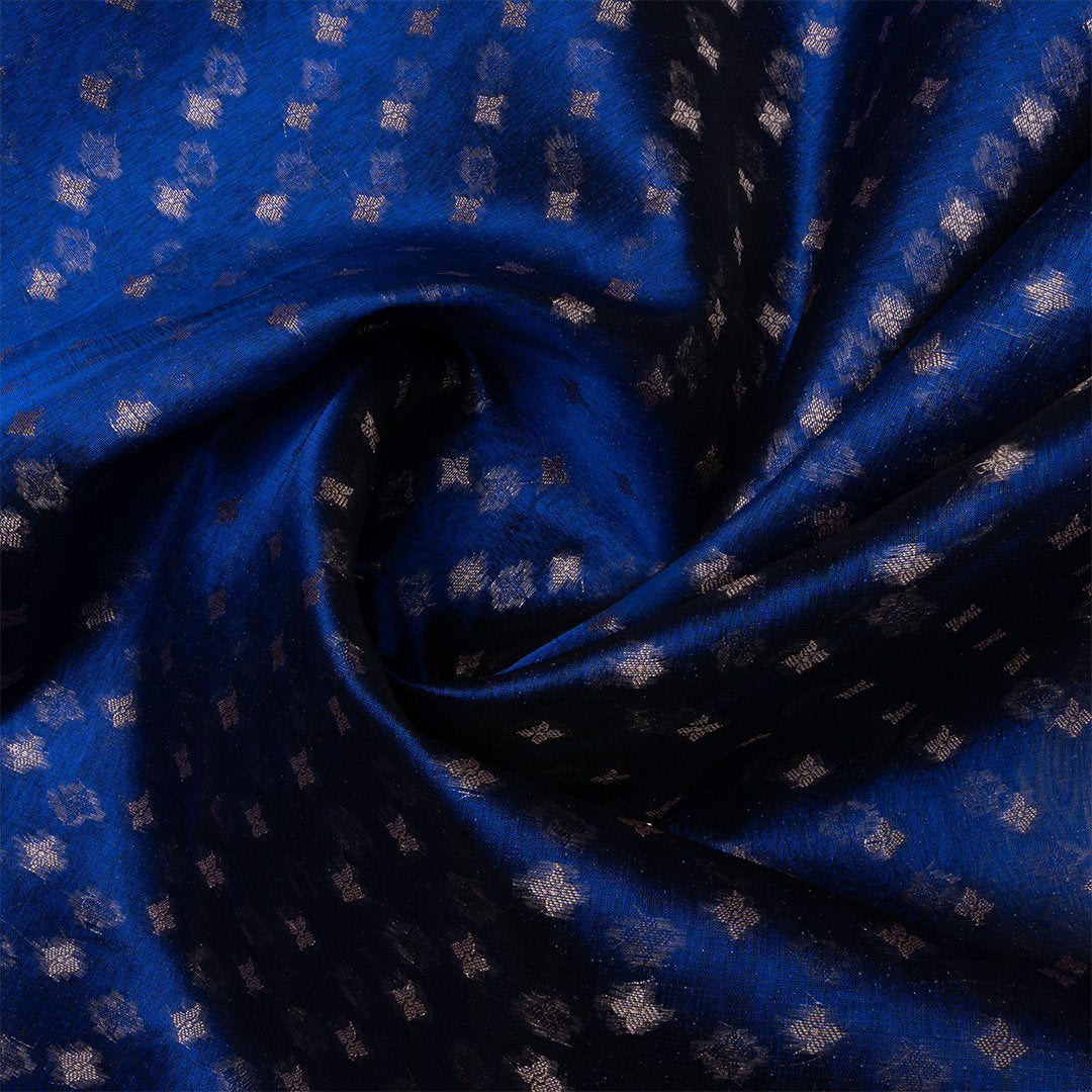Cobalt Blue Floral Jamawar Tissue Fabric