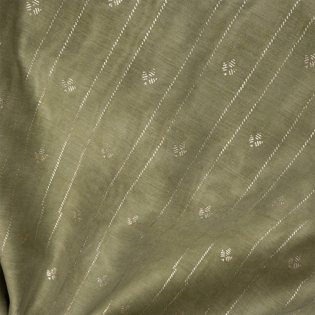 Muted Green Foil Printed Chanderi Fabric