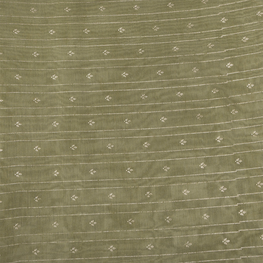 Muted Green Foil Printed Chanderi Fabric
